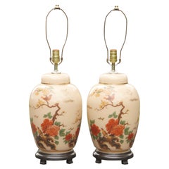 Vintage Hand Painted Chinoiserie Table Lamps, a Pair