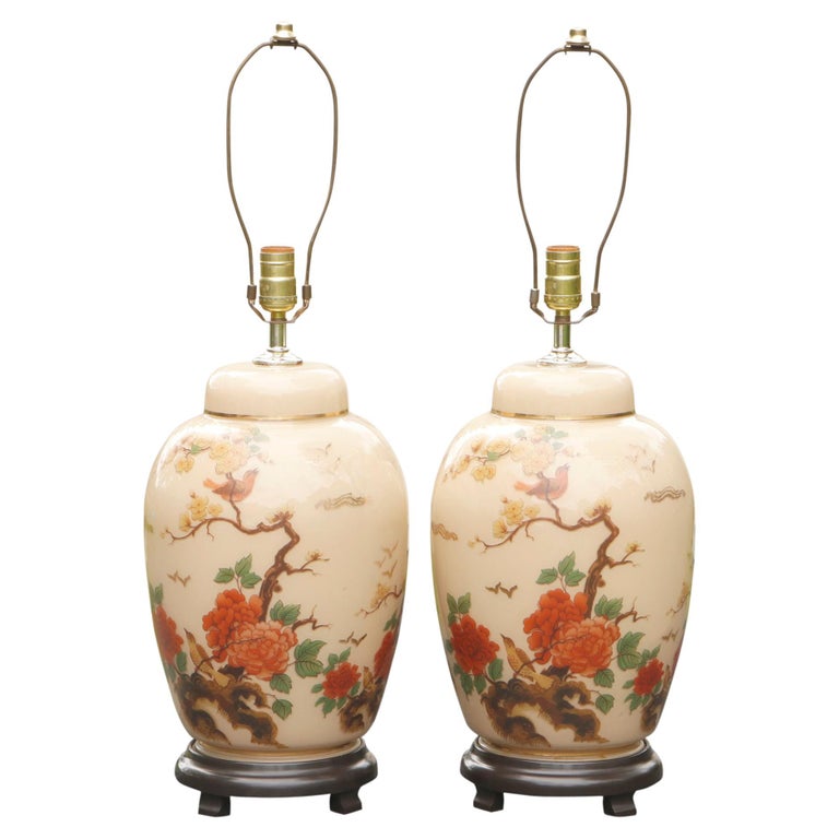 Hand Painted Chinoiserie Table Lamps, a Pair at 1stDibs