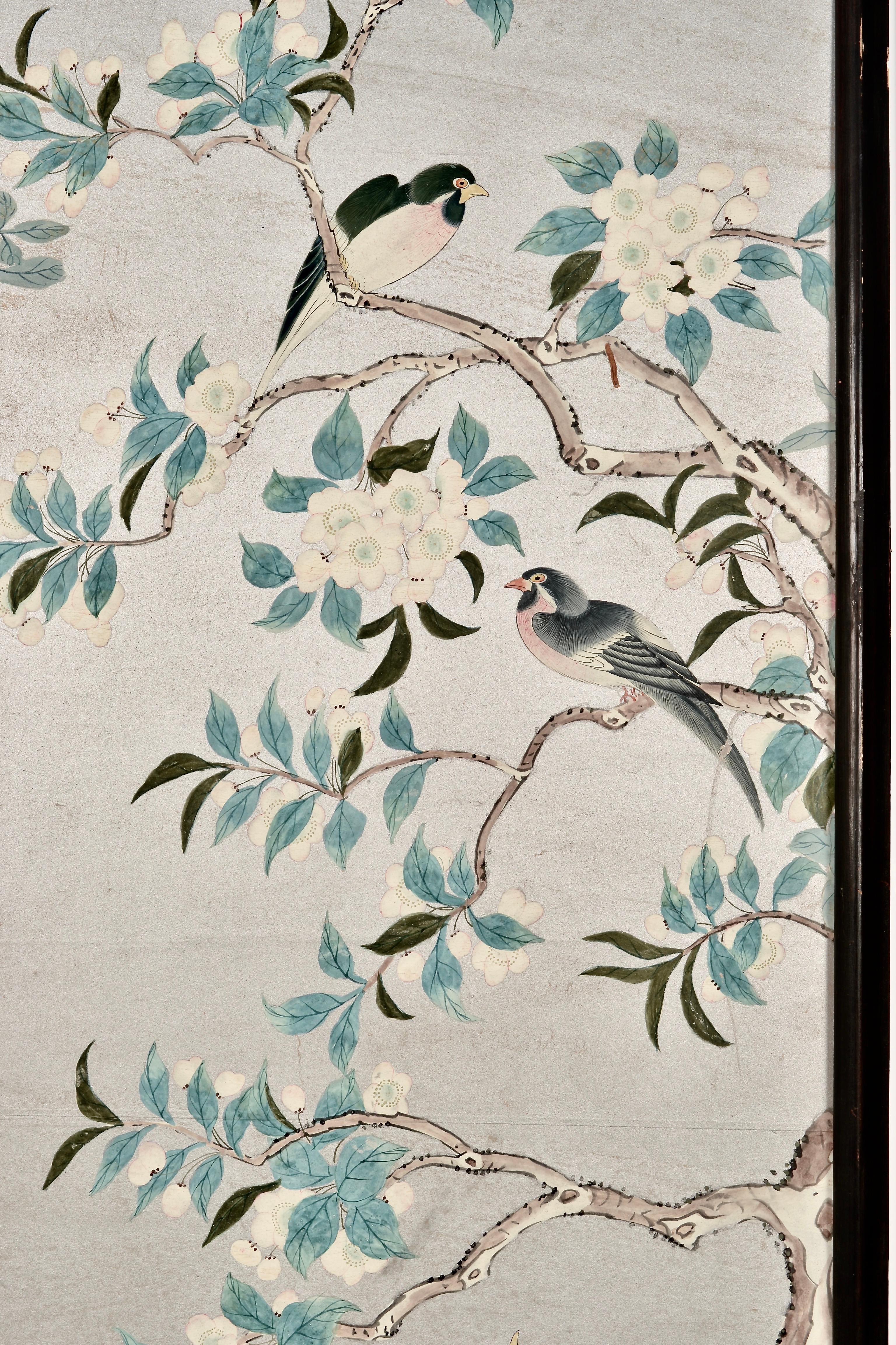 Hand-Painted Chinoiserie Wall Paper Panels, circa 1950s 6