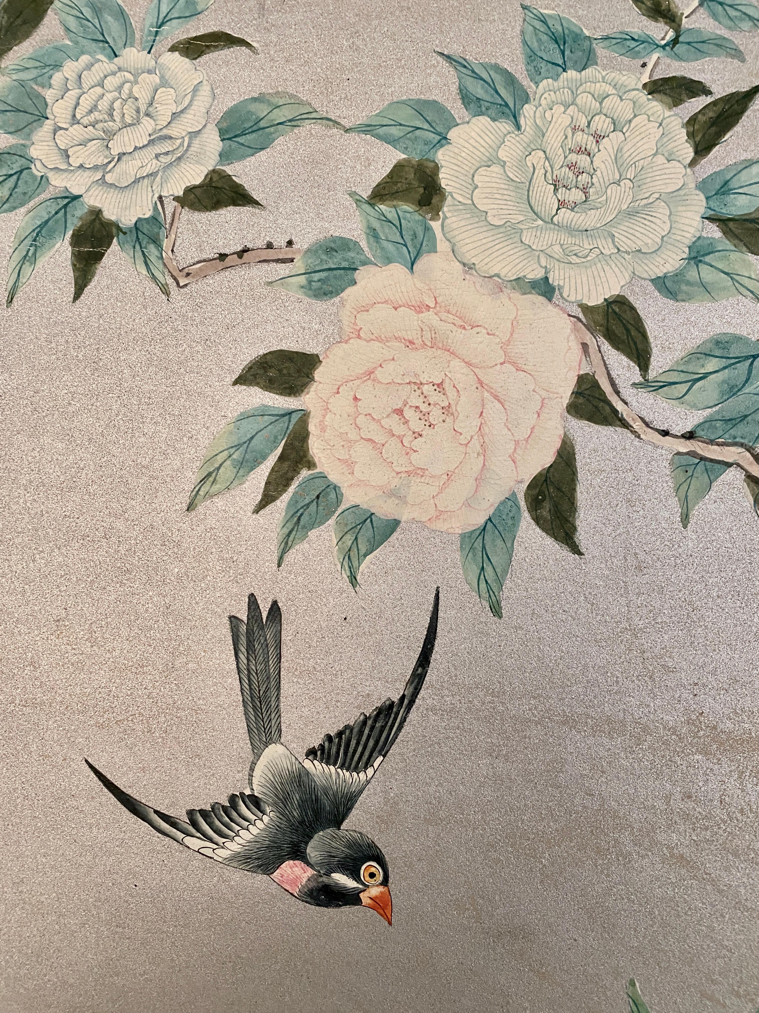 Hand-Painted Chinoiserie Wall Paper Panels, circa 1950s 7