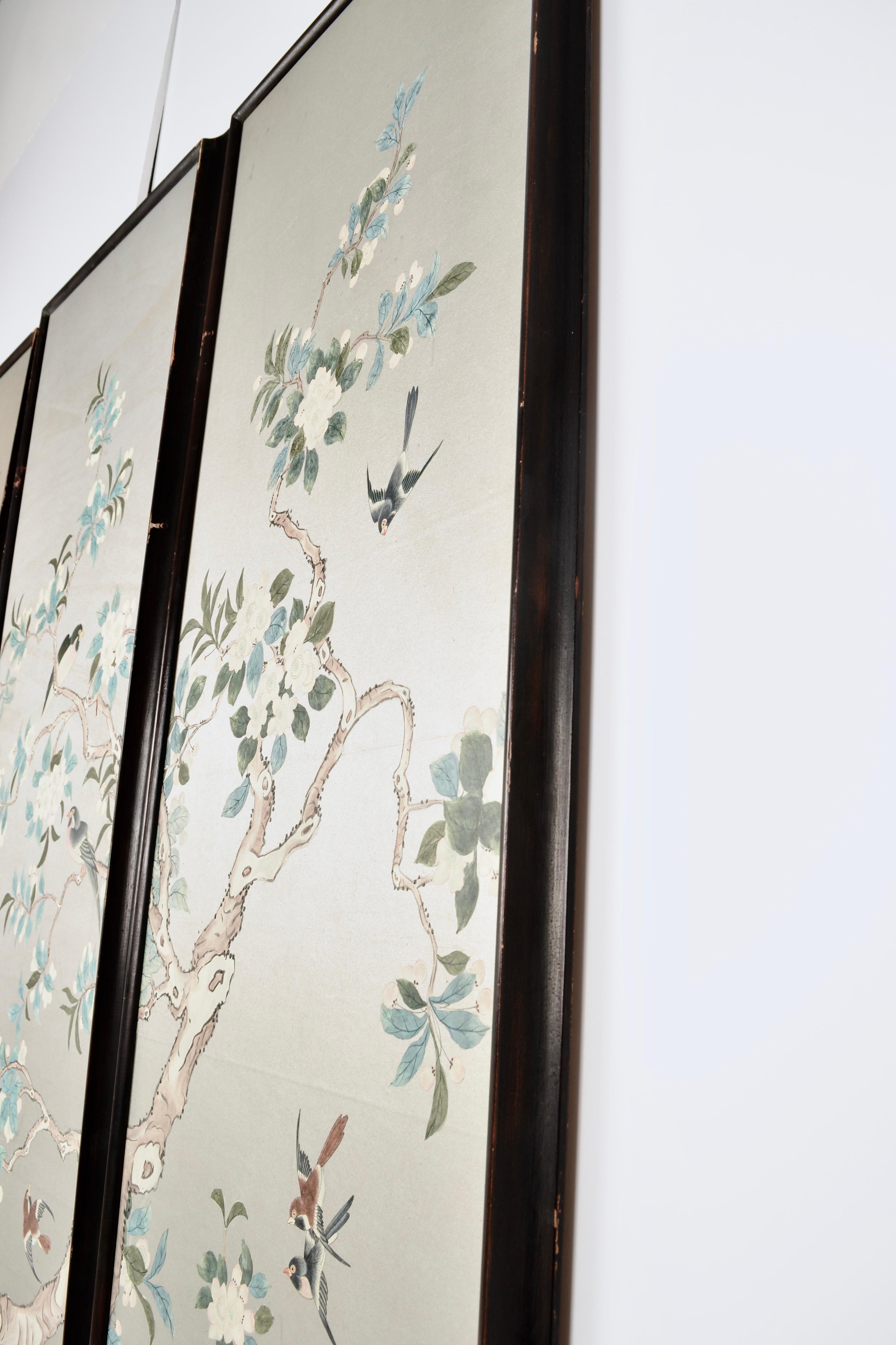 Mid-20th Century Hand-Painted Chinoiserie Wall Paper Panels, circa 1950s