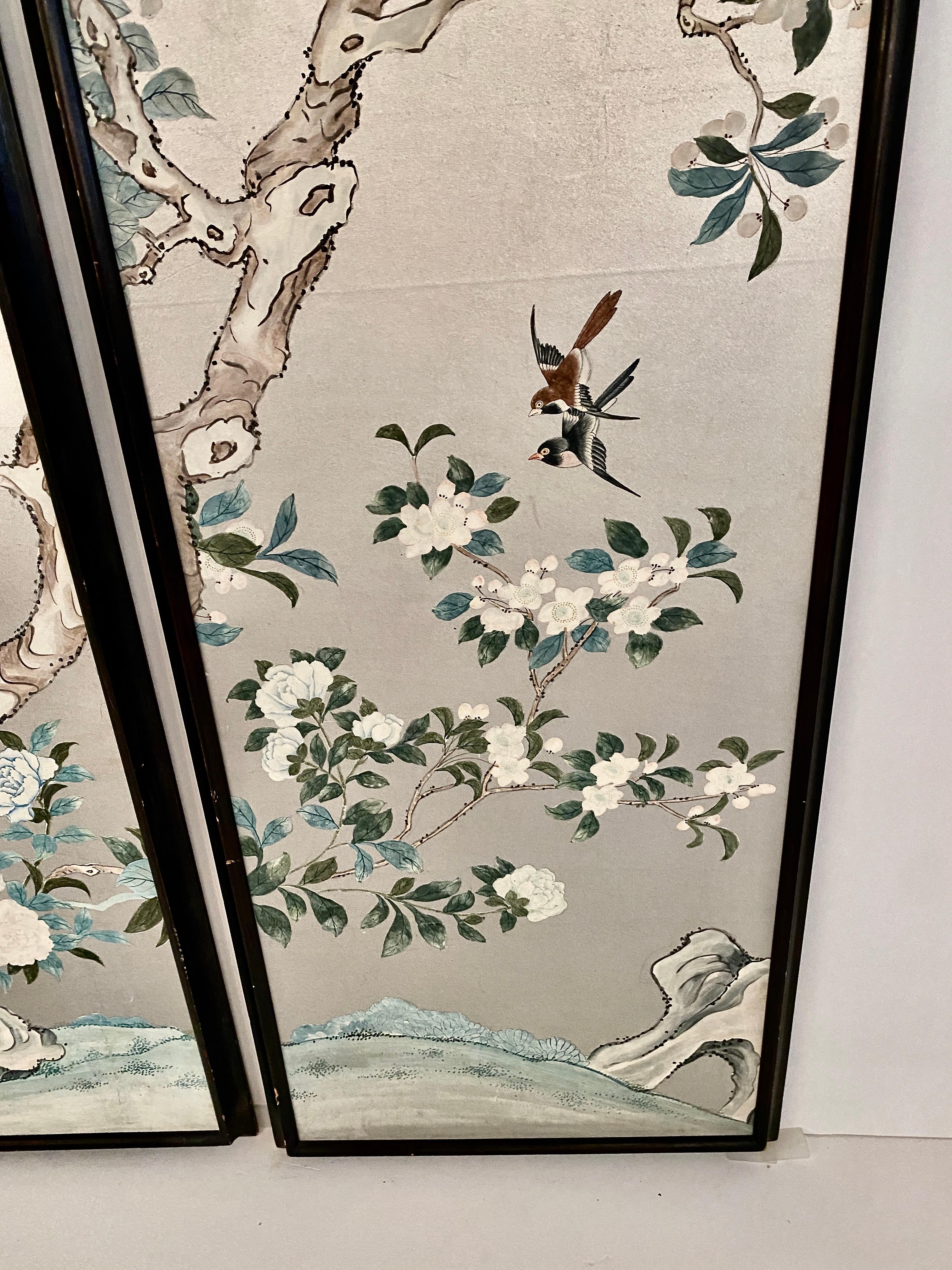 Hand-Painted Chinoiserie Wall Paper Panels, circa 1950s 1