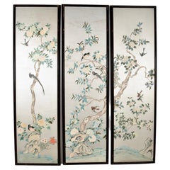 Vintage Hand-Painted Chinoiserie Wall Paper Panels, circa 1950s