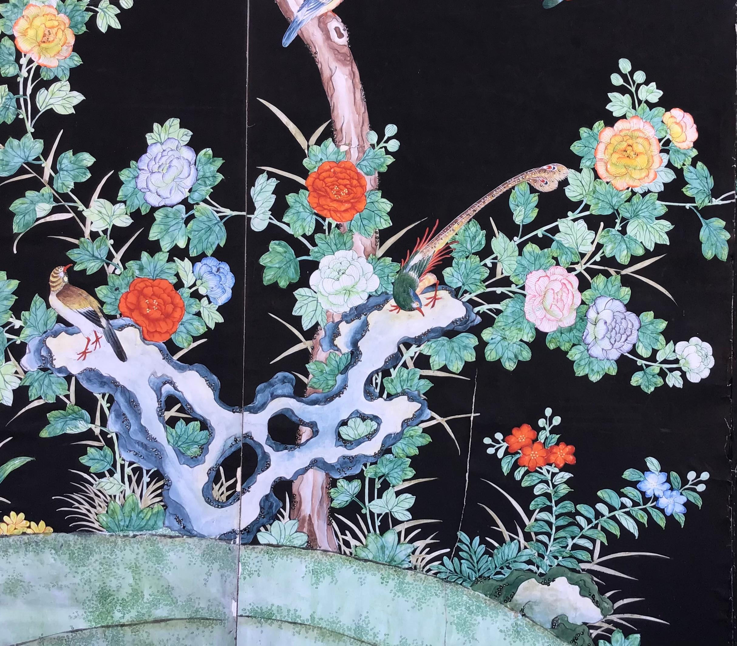 Hand Painted Chinoiserie Wallpaper Panels In Good Condition In Bradenton, FL
