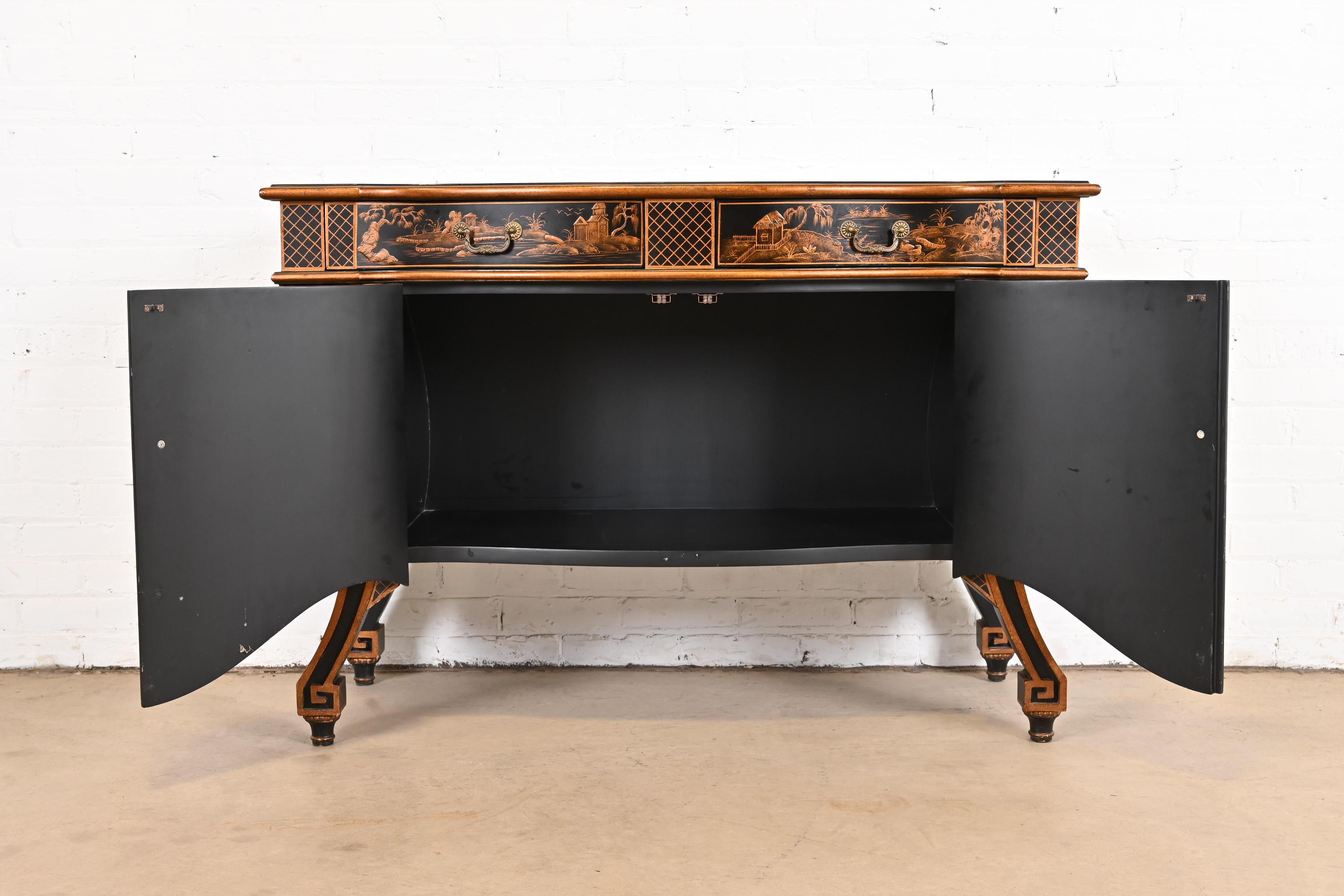 Hand Painted Chippendale Chinoiserie Commode in Black Lacquer 8