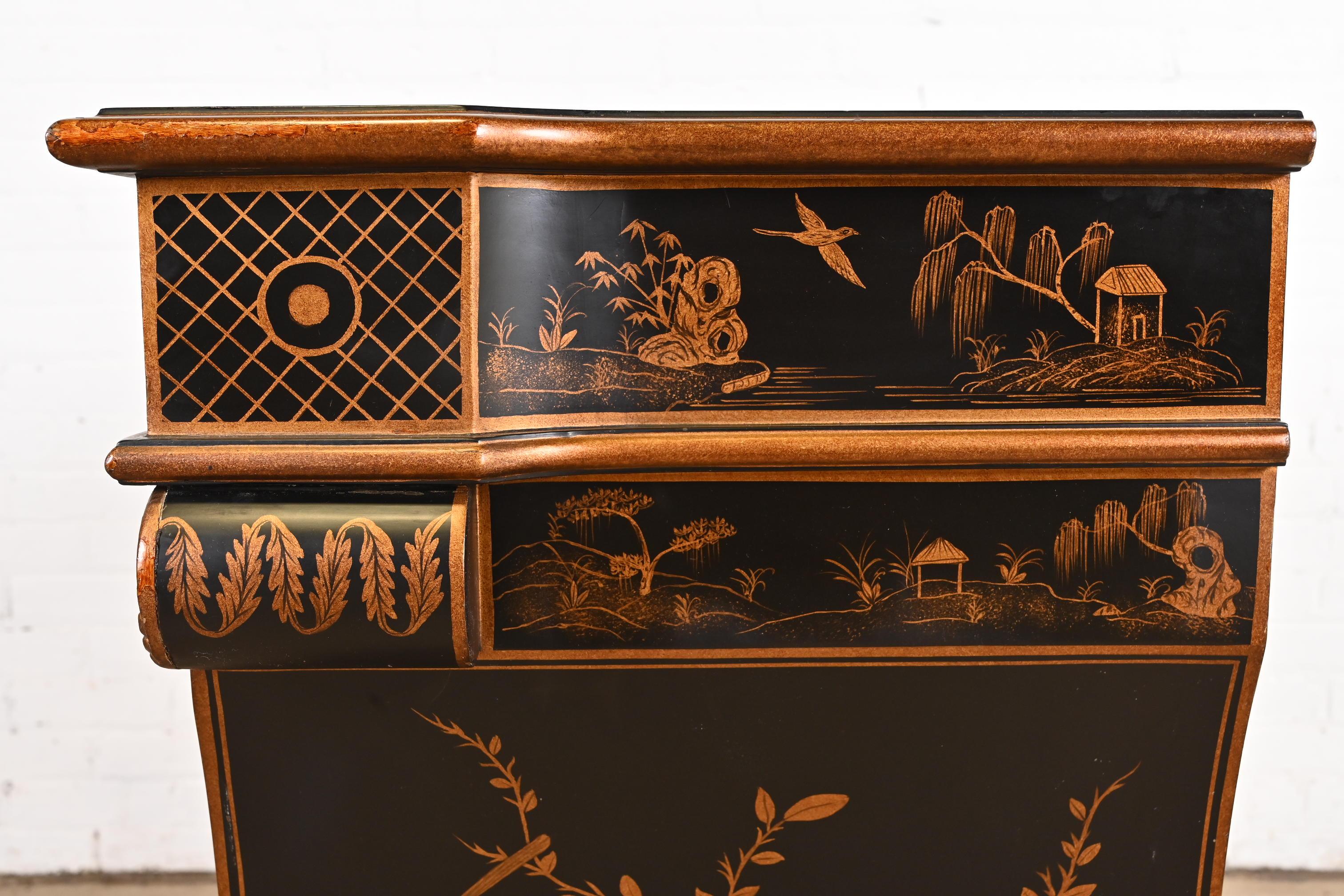 Hand Painted Chippendale Chinoiserie Commode in Black Lacquer 9
