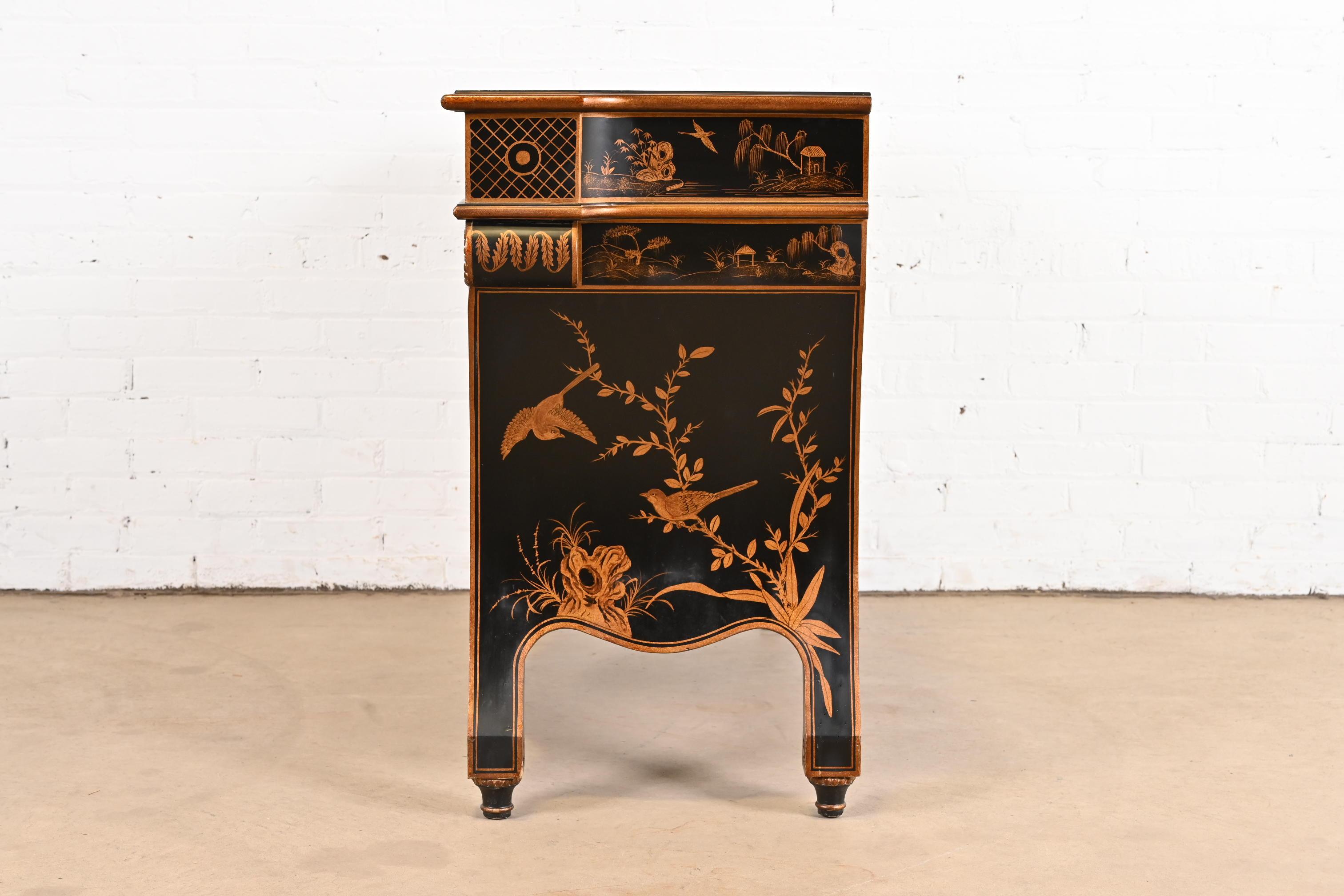 Hand Painted Chippendale Chinoiserie Commode in Black Lacquer 12