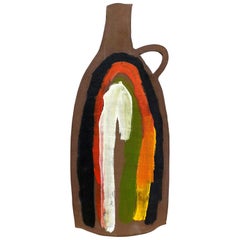 Hand-Painted Chocolate Brown Stoneware Flat Vase by Alison Owen