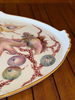 Hand Painted Coastal Seashell Porcelain Tray by Carol Psches With Gilt Edge