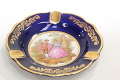 Hand-Painted Cobalt Blue and Gold Limoges France Porcelain Ashtray
