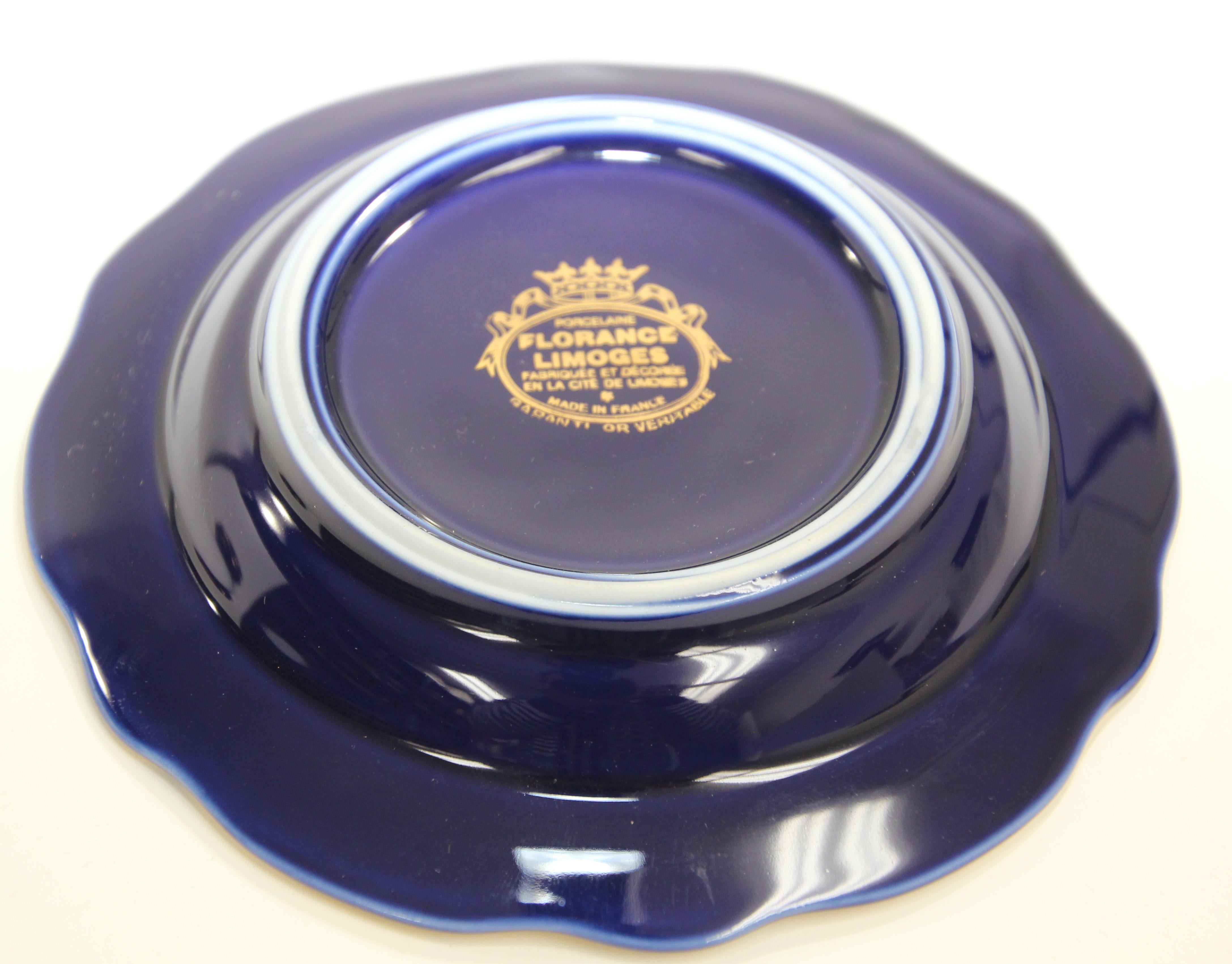 French Hand-Painted Cobalt Blue and Gold Limoges France Porcelain Ashtray