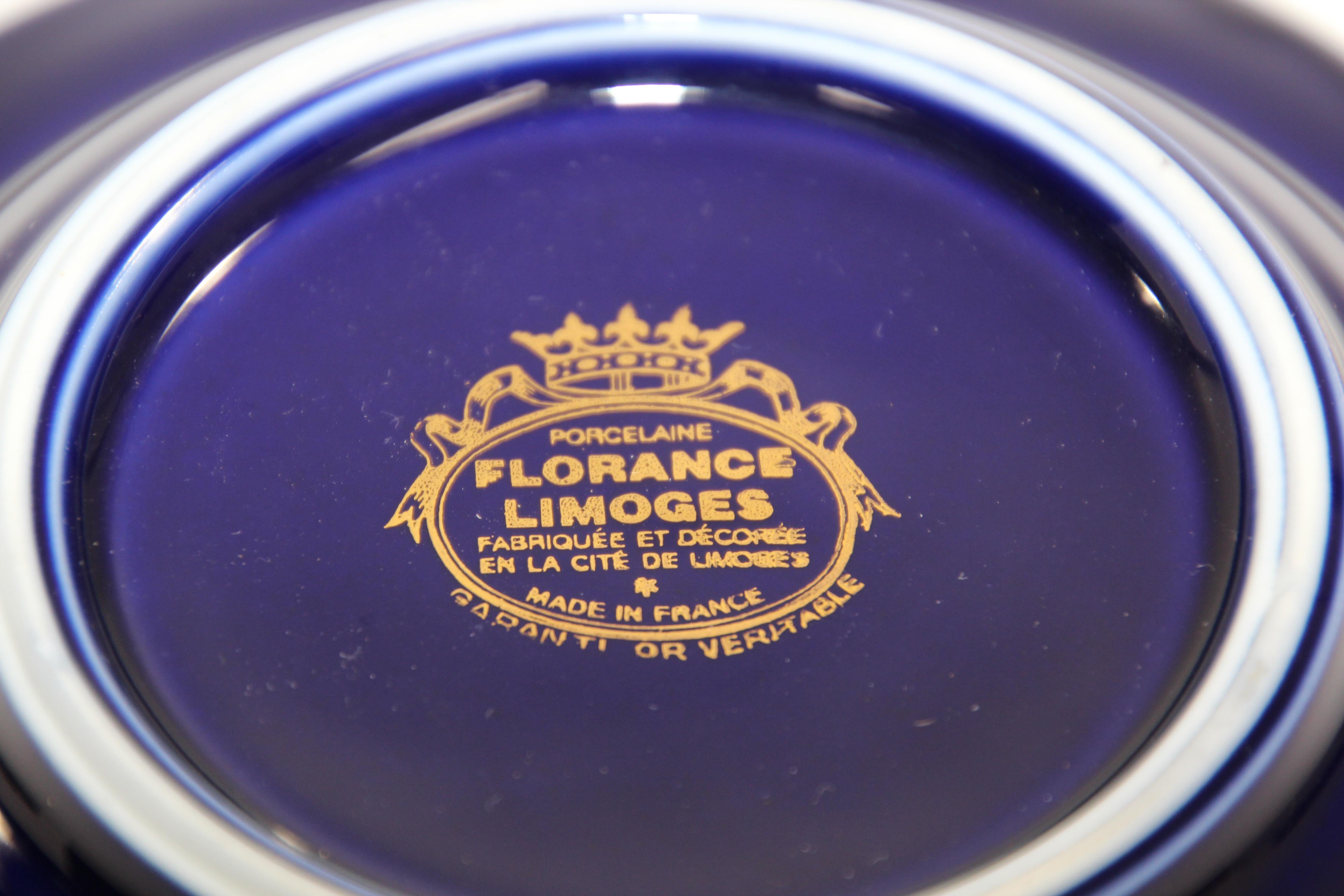 Hand-Crafted Hand-Painted Cobalt Blue and Gold Limoges France Porcelain Ashtray