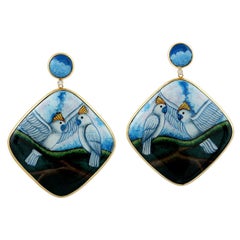 Hand-Painted Cockatoo Bakelite Statement Drop Earrings