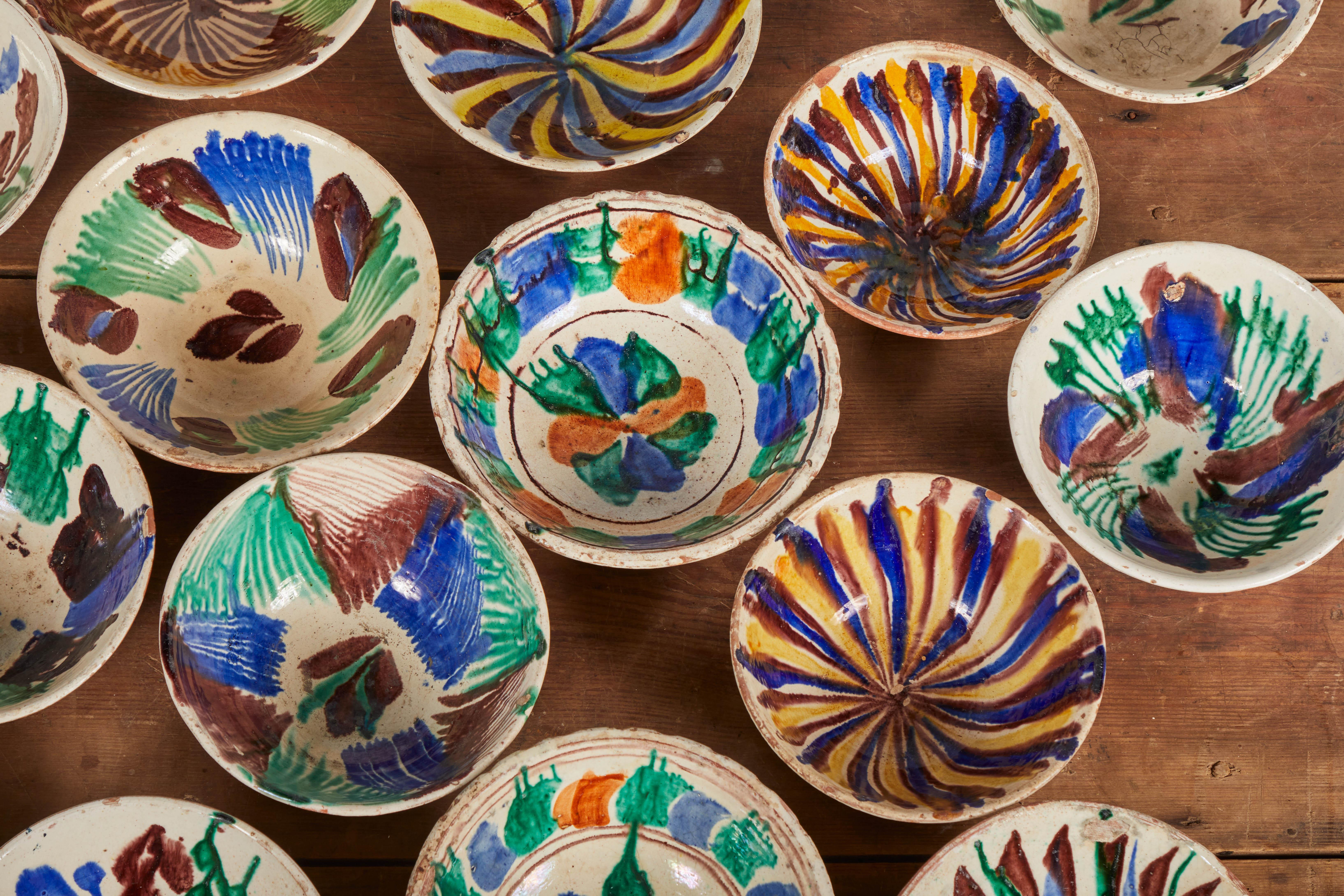 Hand Painted Colorful Ceramic Mexican Bowls In Good Condition In Los Angeles, CA