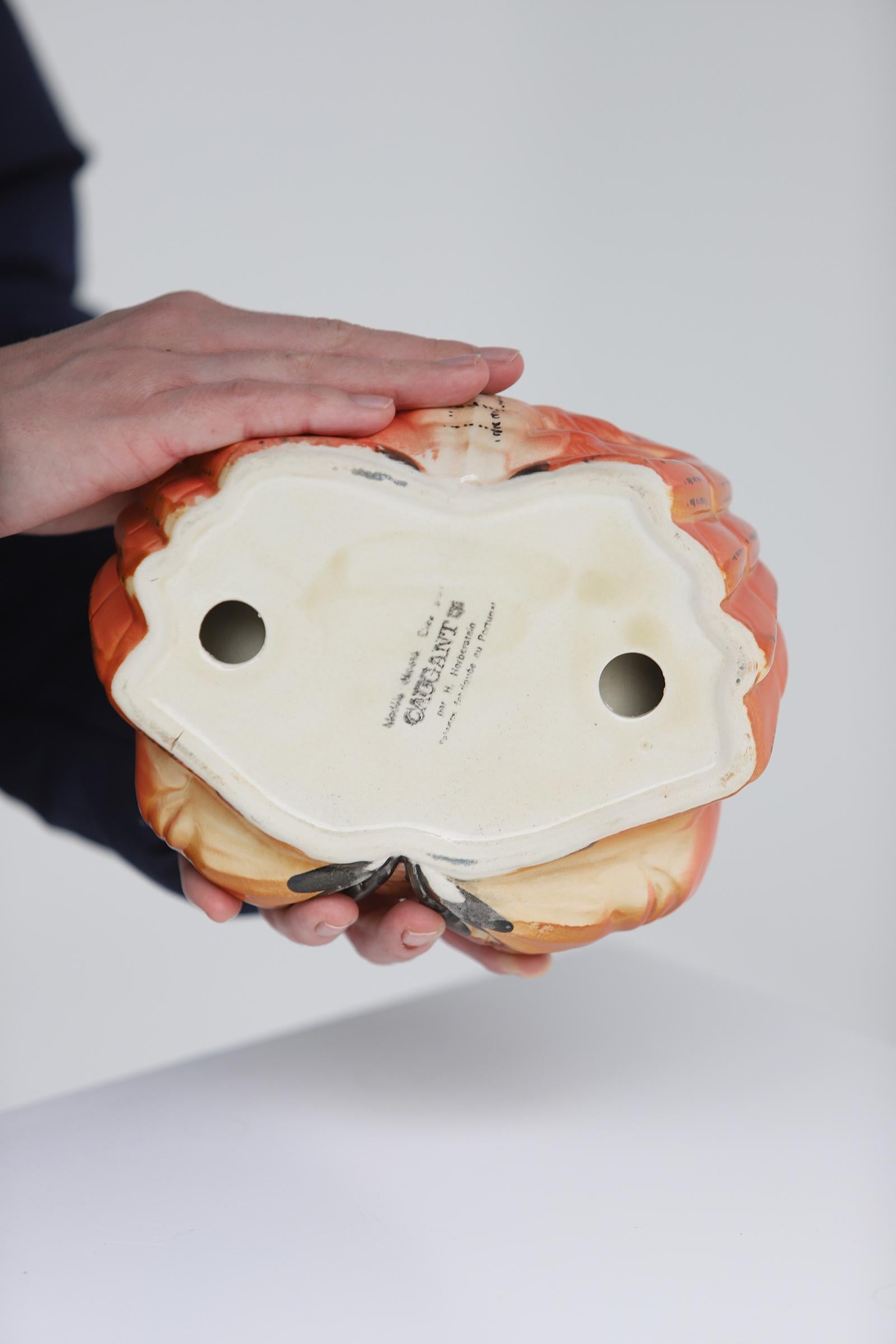 Mid-20th Century Handpainted Crab Terrine by Michel Caugant for Herberstein, Portugal For Sale