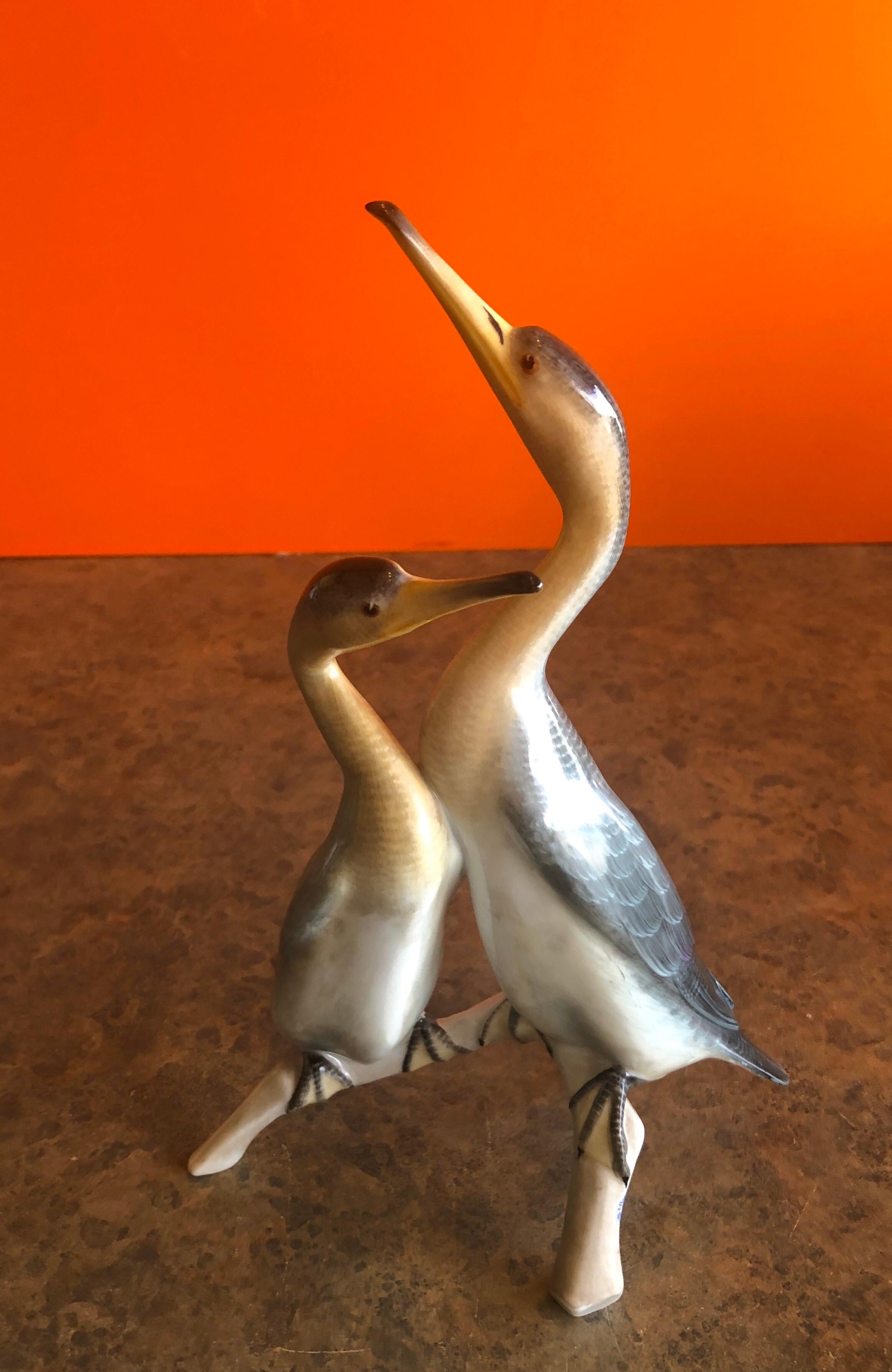 20th Century Hand Painted Cranes / Herons / Birds  Sculpture by Herend of Hungry