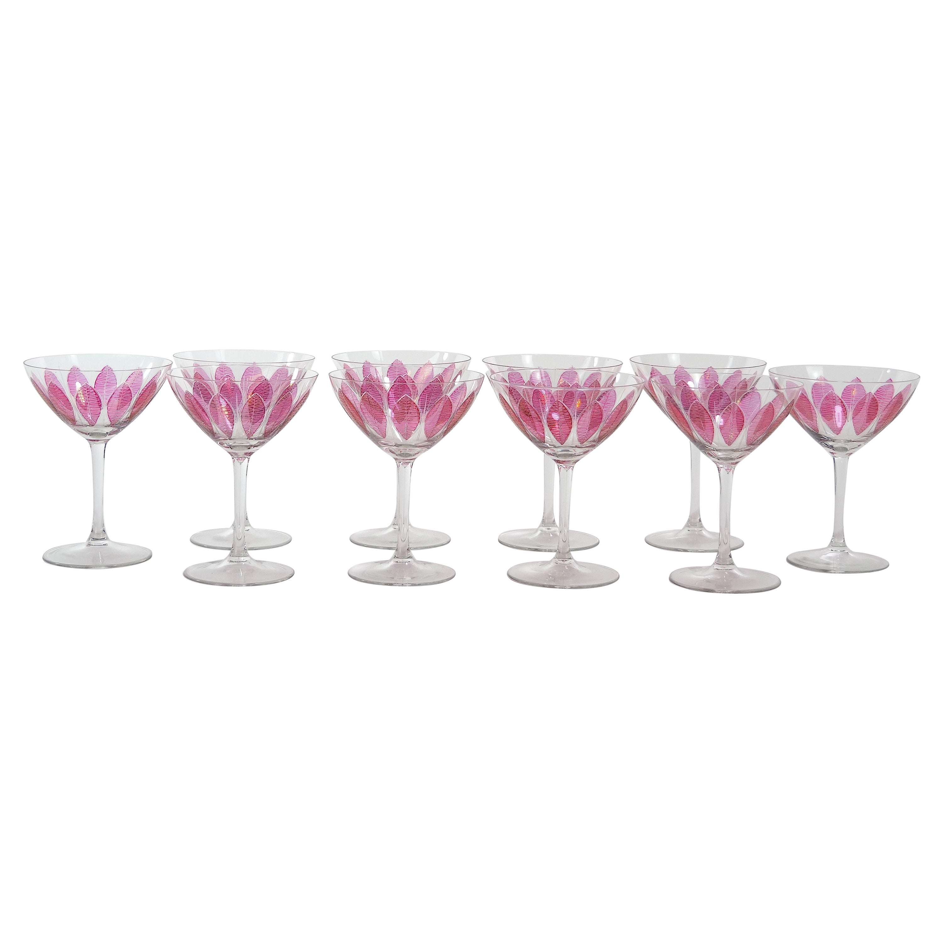 Hand Painted Crystal Champagne Coupe Service / Nine People