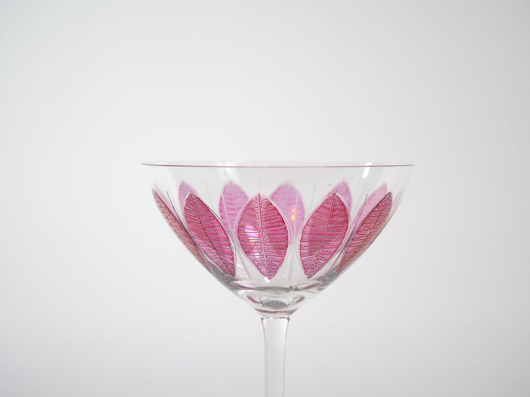 Hand Painted Crystal Champagne Coupe Service / Ten People For Sale 4
