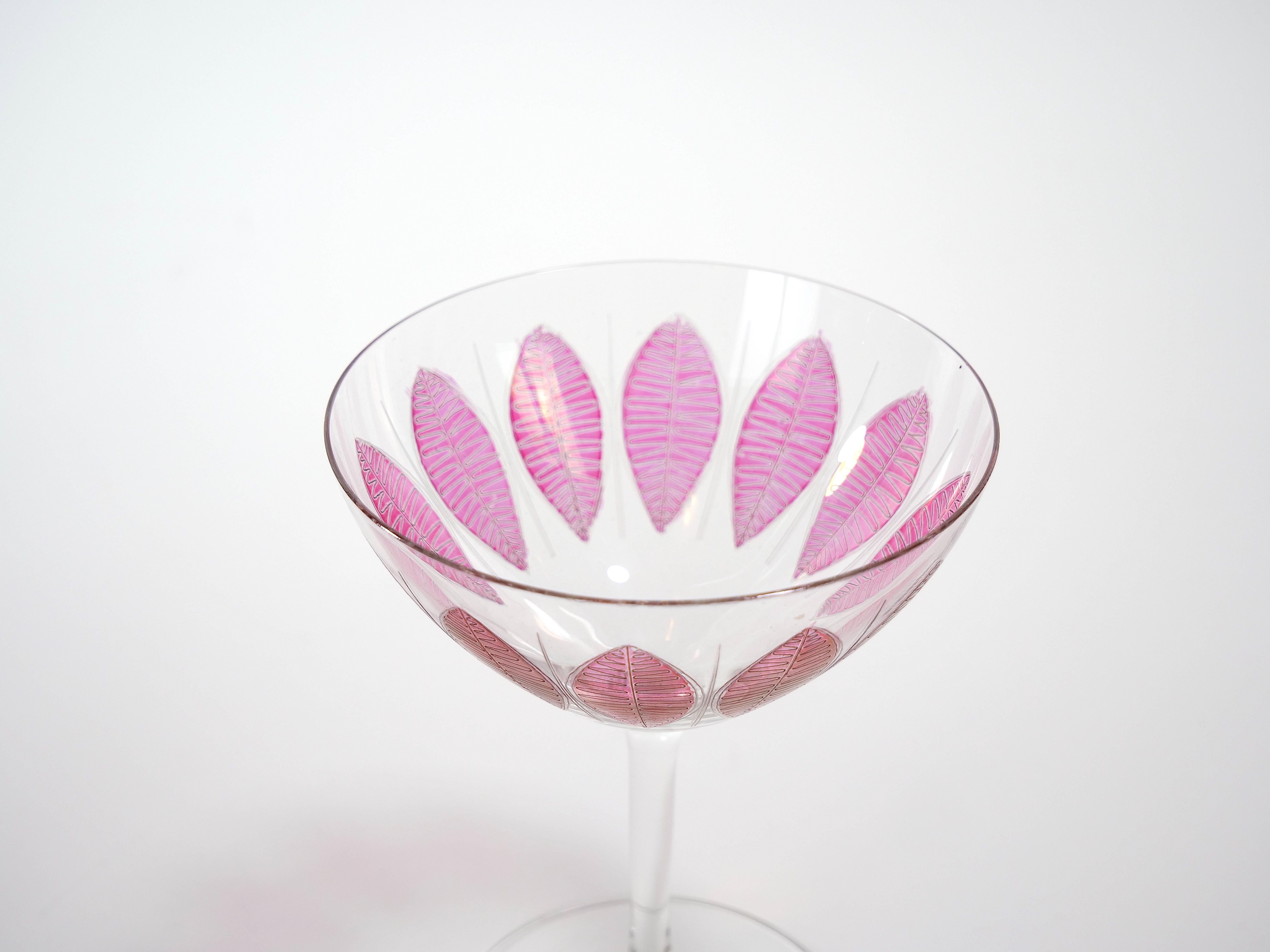 Hand Painted Crystal Champagne Coupe Service / Ten People For Sale 2
