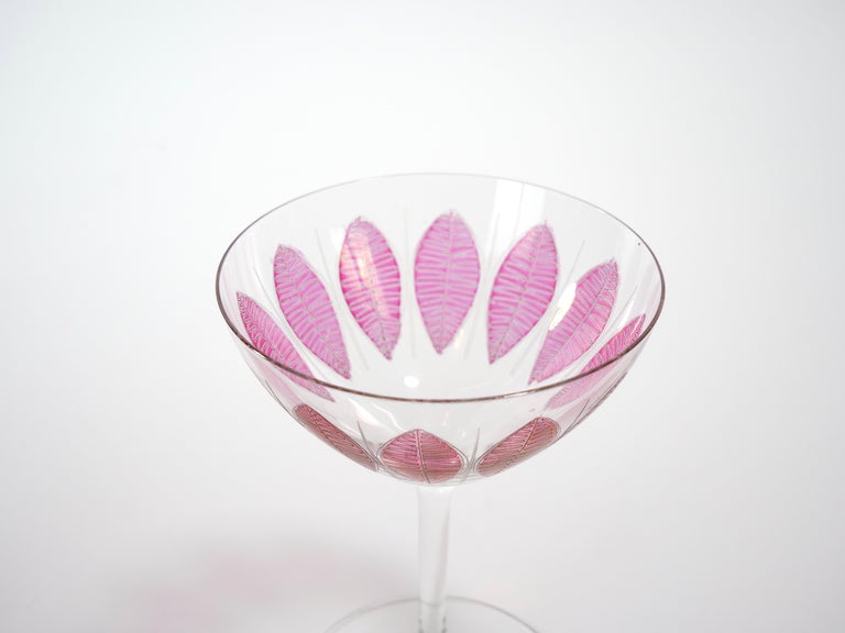 Hand Painted Crystal Champagne Coupe Service / Ten People For Sale 5