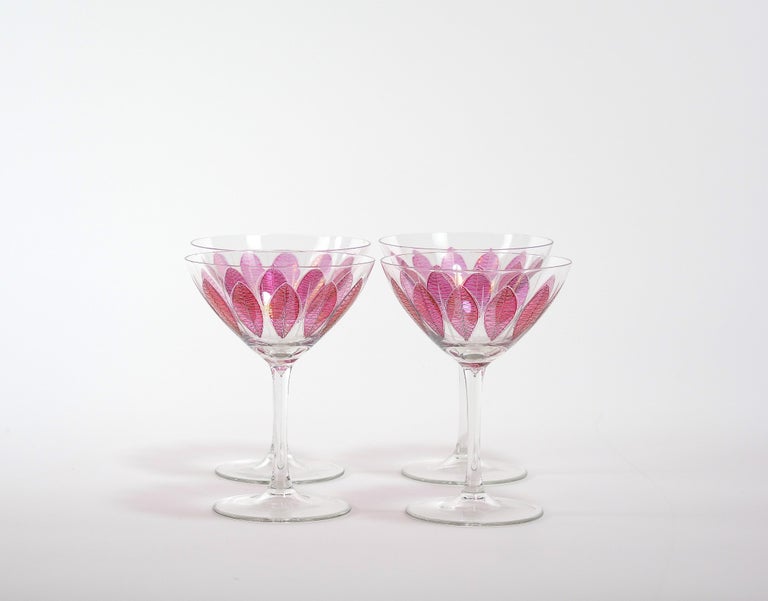 Hand Painted Crystal Champagne Coupe Service / Ten People In Good Condition For Sale In Tarry Town, NY