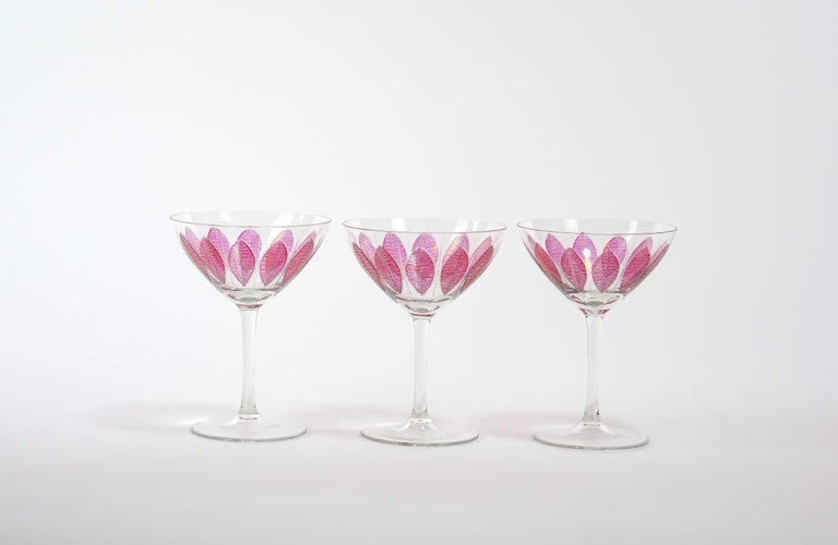 Hand Painted Crystal Champagne Coupe Service / Ten People For Sale 1