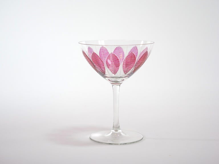 Hand Painted Crystal Champagne Coupe Service / Ten People For Sale 3