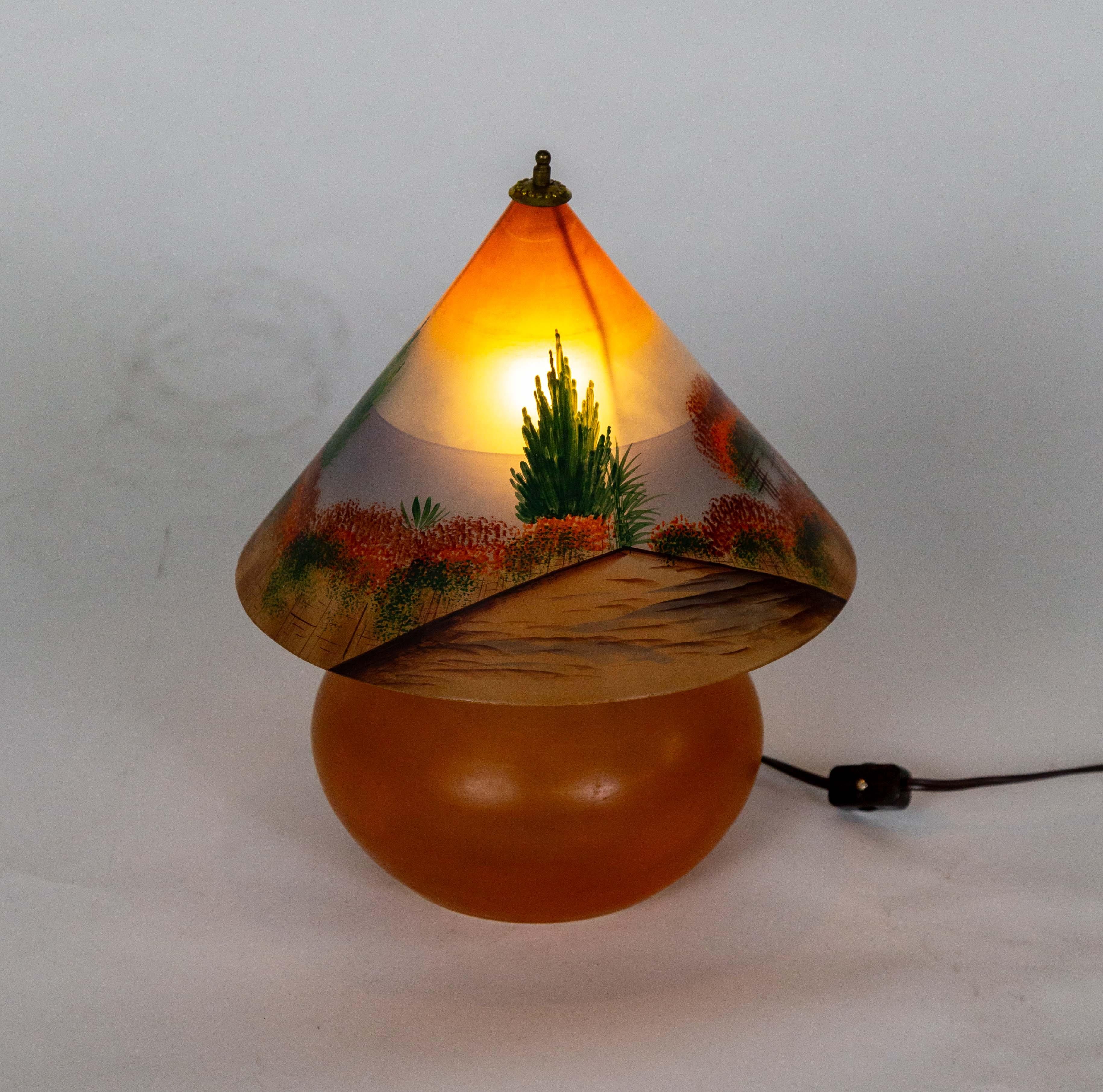 Hand-Painted Hand-painted Czechoslovakian Glass Arts & Crafts Lamp For Sale