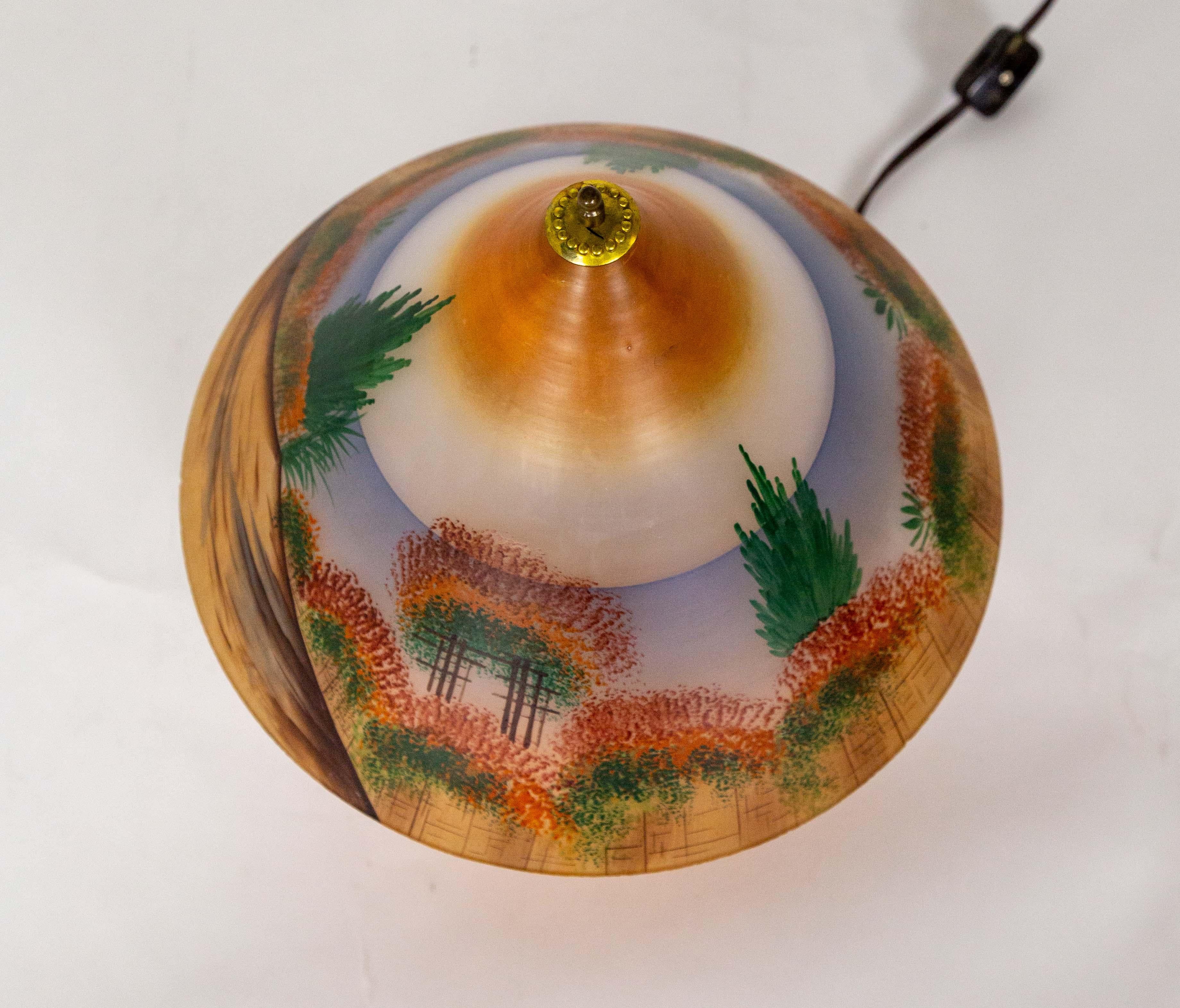 Mid-20th Century Hand-painted Czechoslovakian Glass Arts & Crafts Lamp For Sale