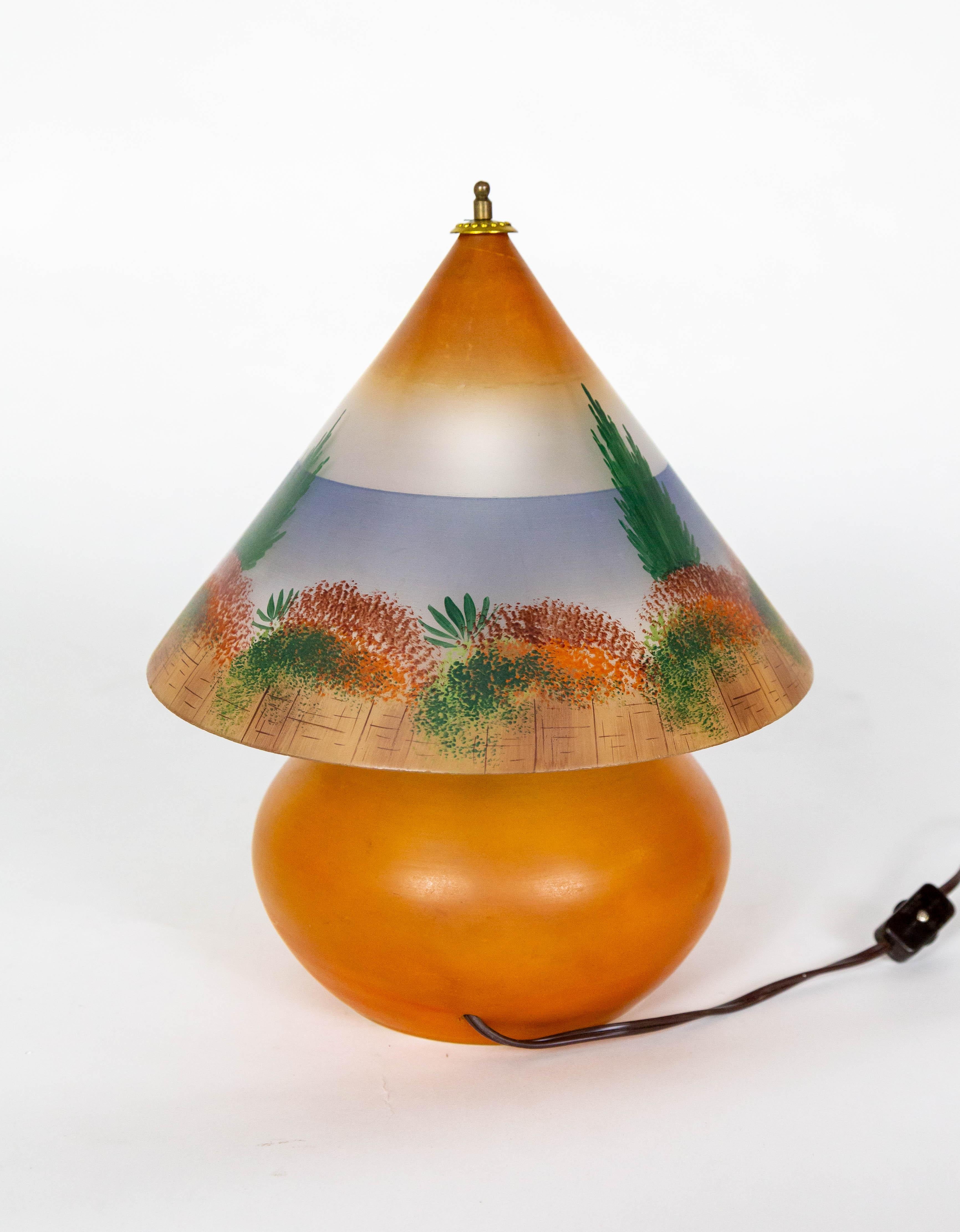 Hand-painted Czechoslovakian Glass Arts & Crafts Lamp For Sale 2