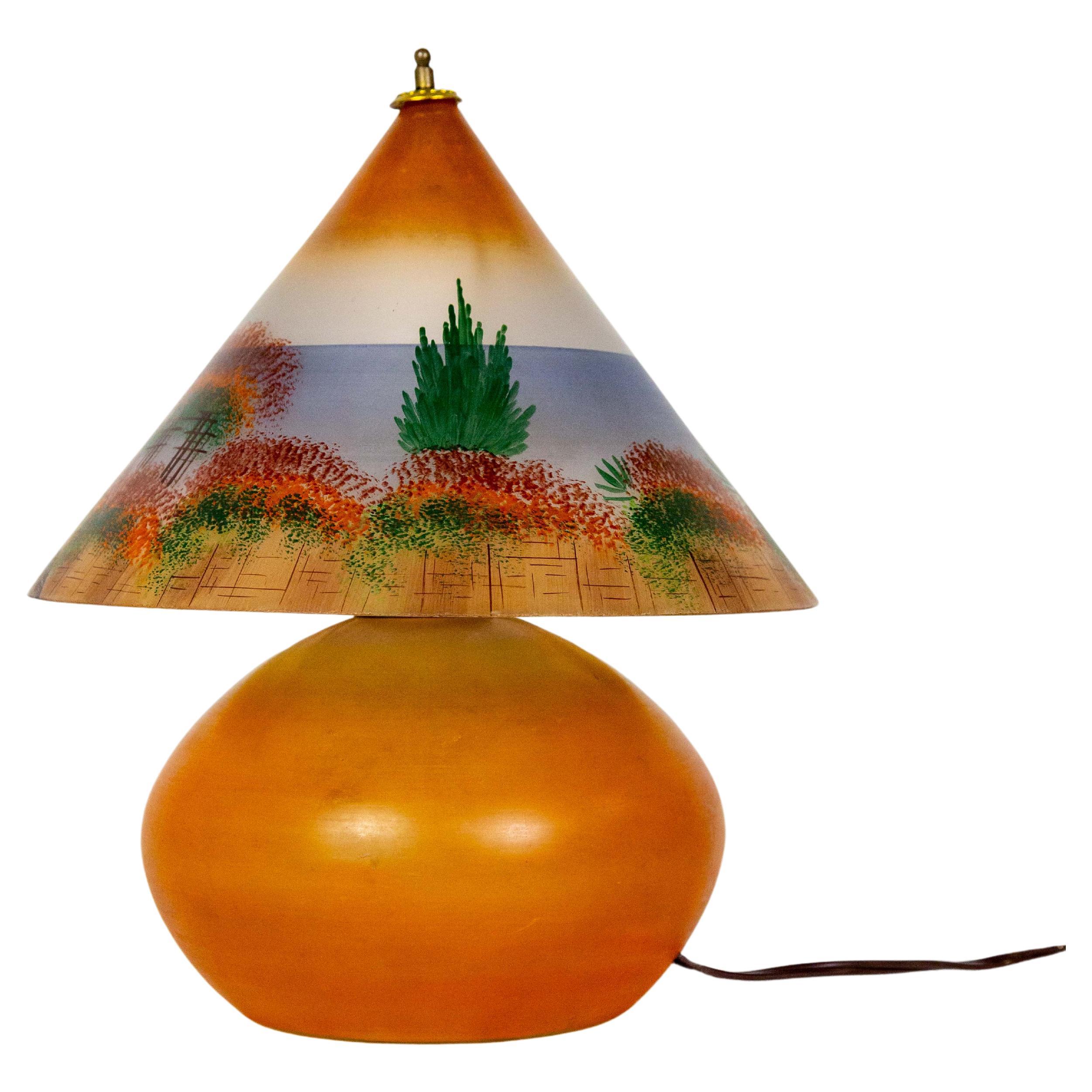 Hand-painted Czechoslovakian Glass Arts & Crafts Lamp For Sale