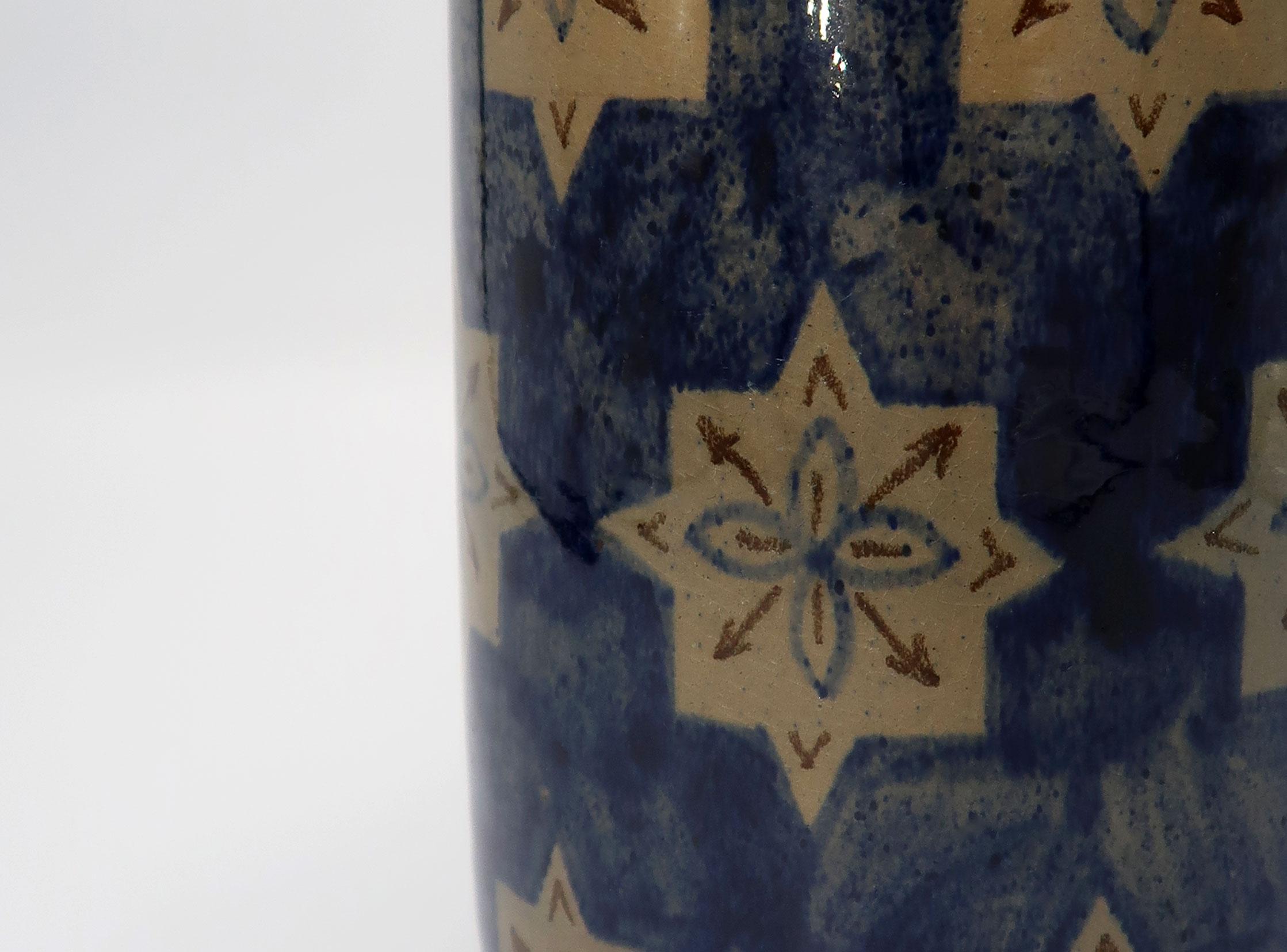 Glazed 1940s Hand Painted Danish Midcentury Ceramic Vase by Søholm Keramik For Sale