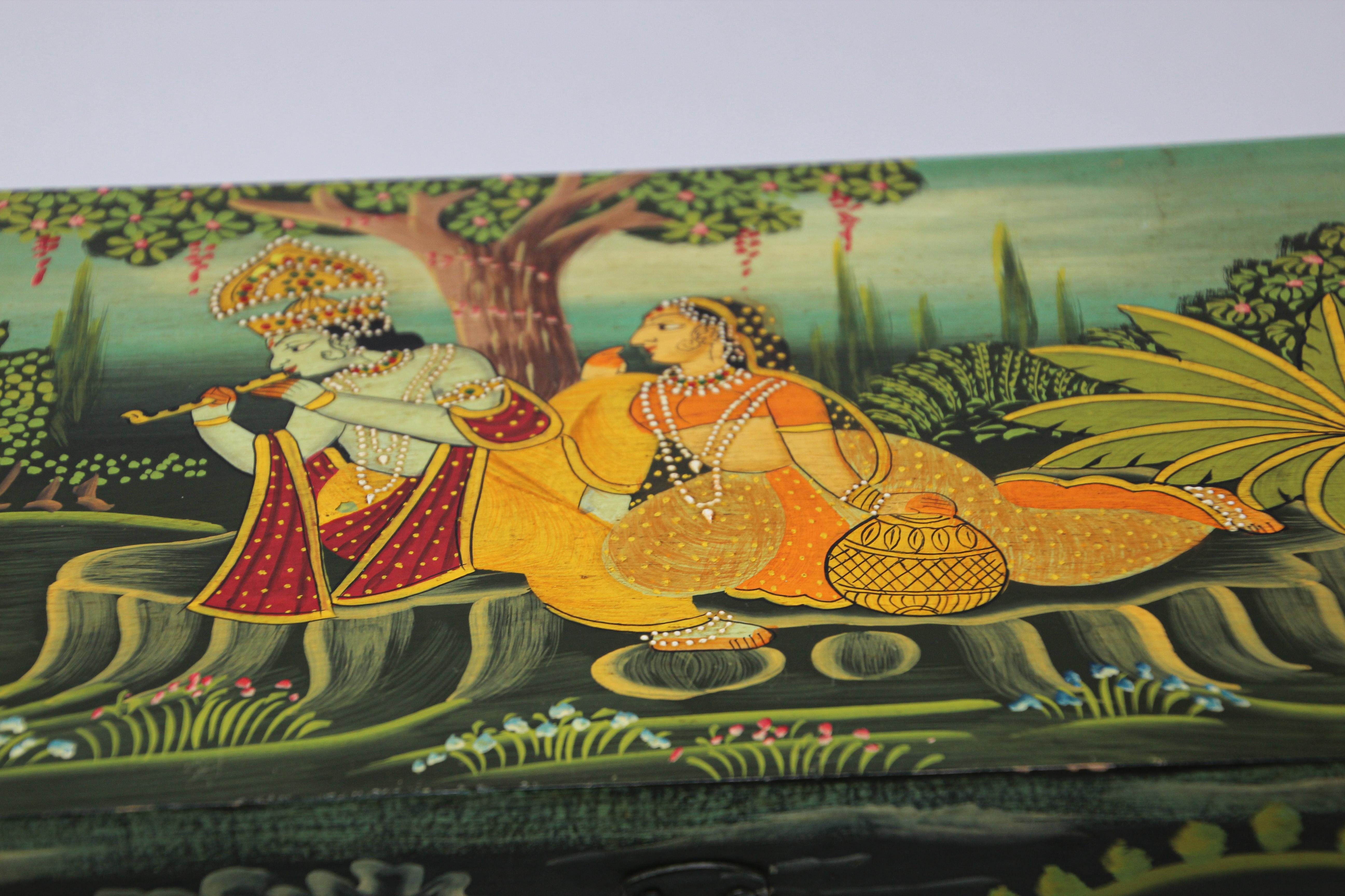 Hand Painted Decorative Box with Krishna In Good Condition In North Hollywood, CA