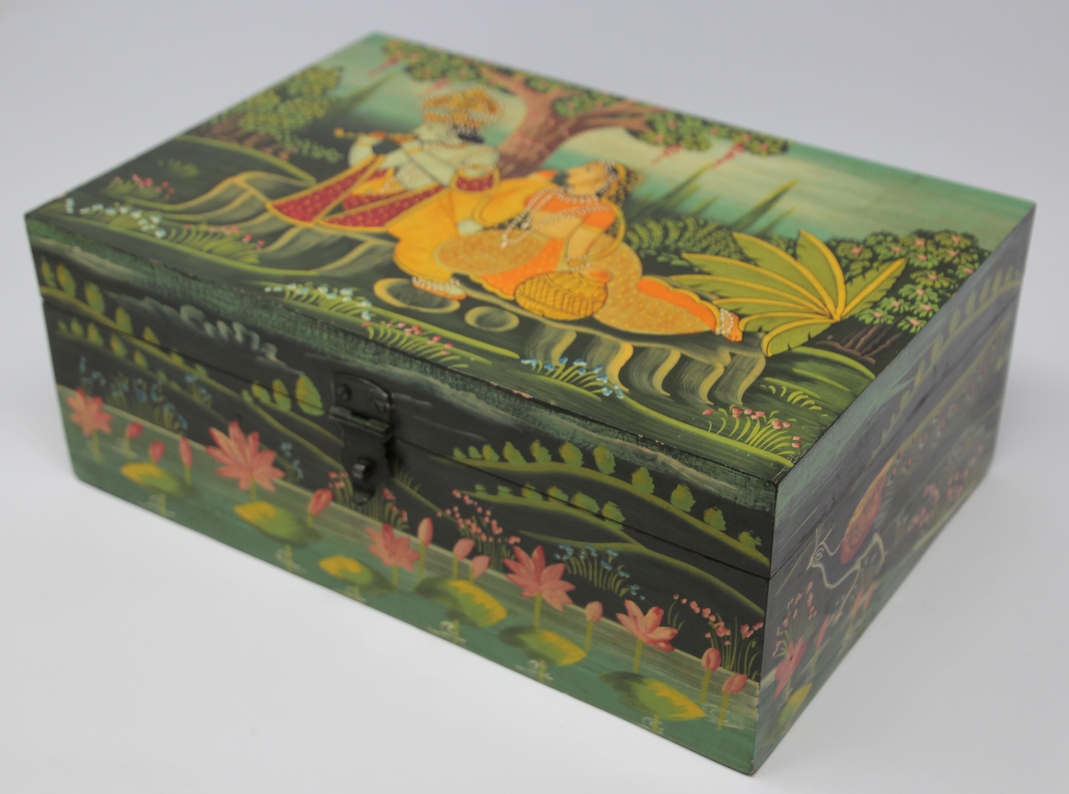 Late 20th Century Hand Painted Decorative Box with Krishna