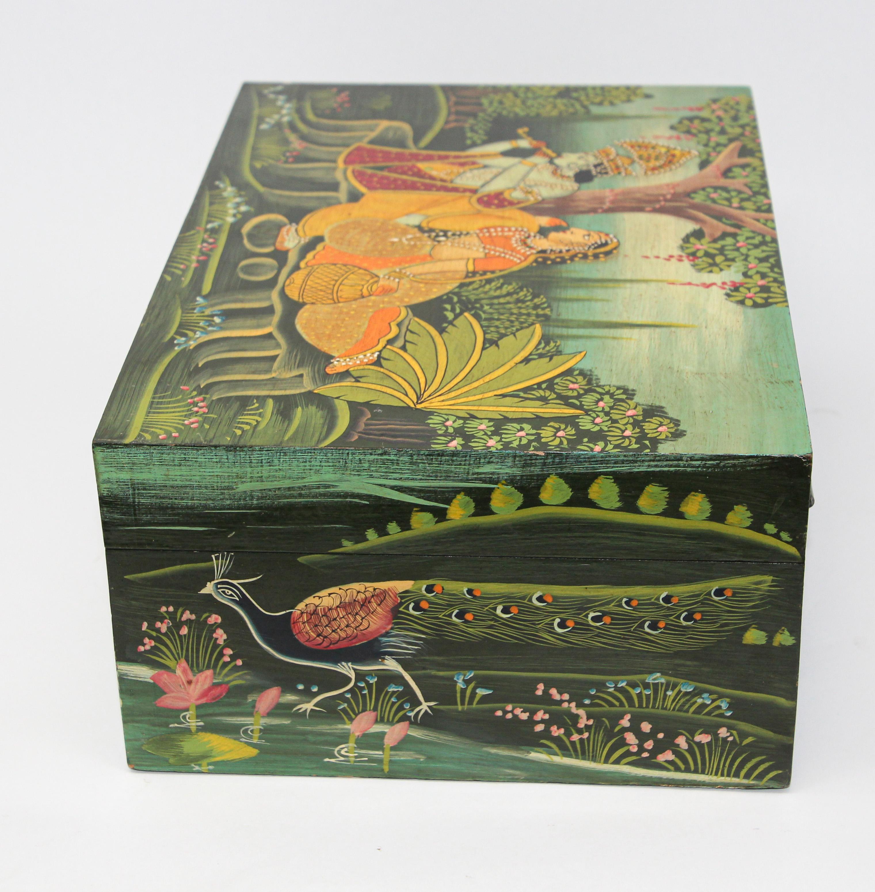 Wood Hand Painted Decorative Box with Krishna