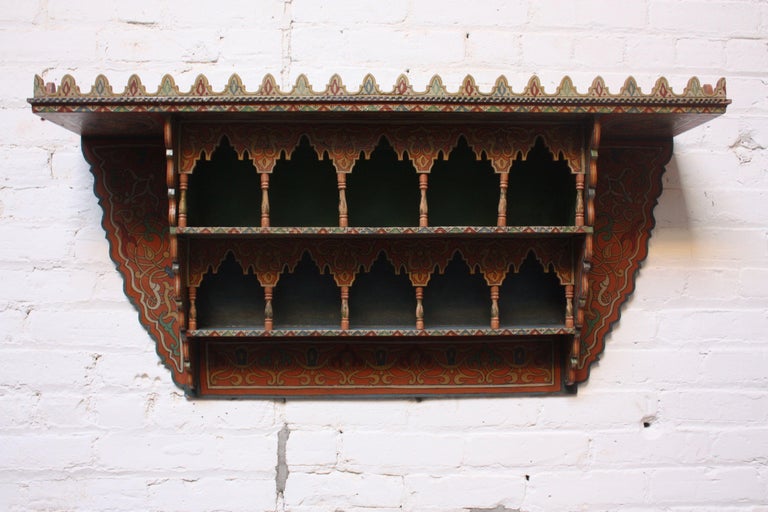 Hand Painted Decorative Folk Art Wall-Mounted Shelf For Sale at 1stDibs