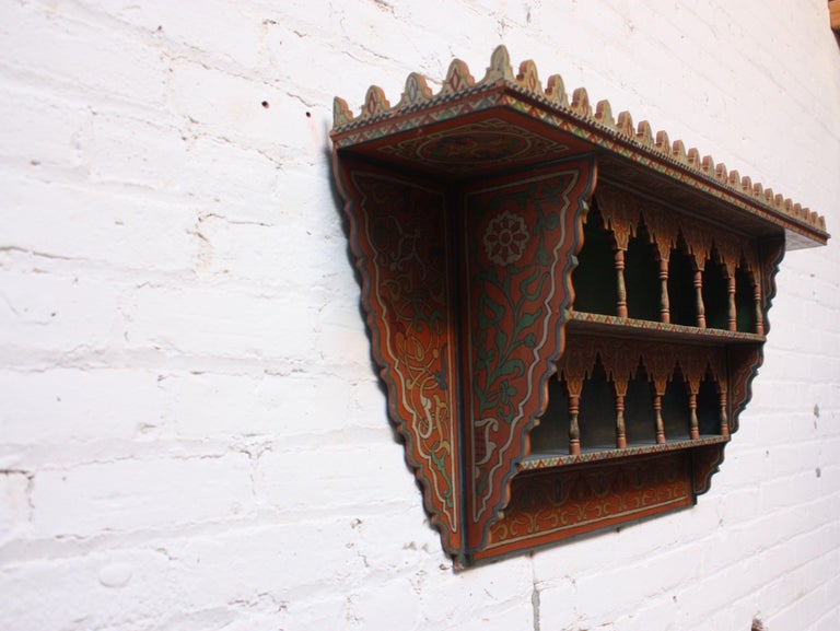 Hand Painted Decorative Folk Art Wall-Mounted Shelf For Sale at 1stdibs
