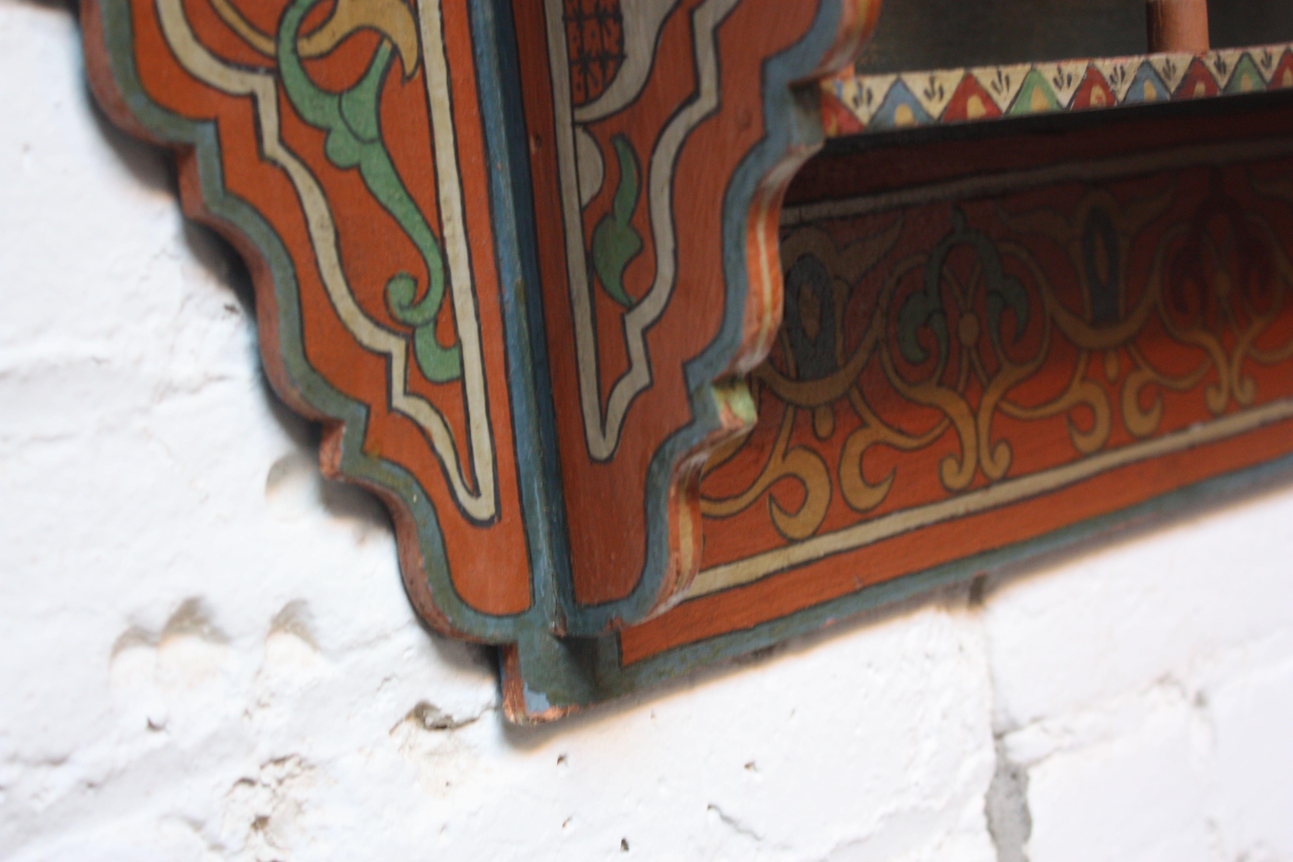 Hand Painted Decorative Folk Art Wall-Mounted Shelf For Sale 2