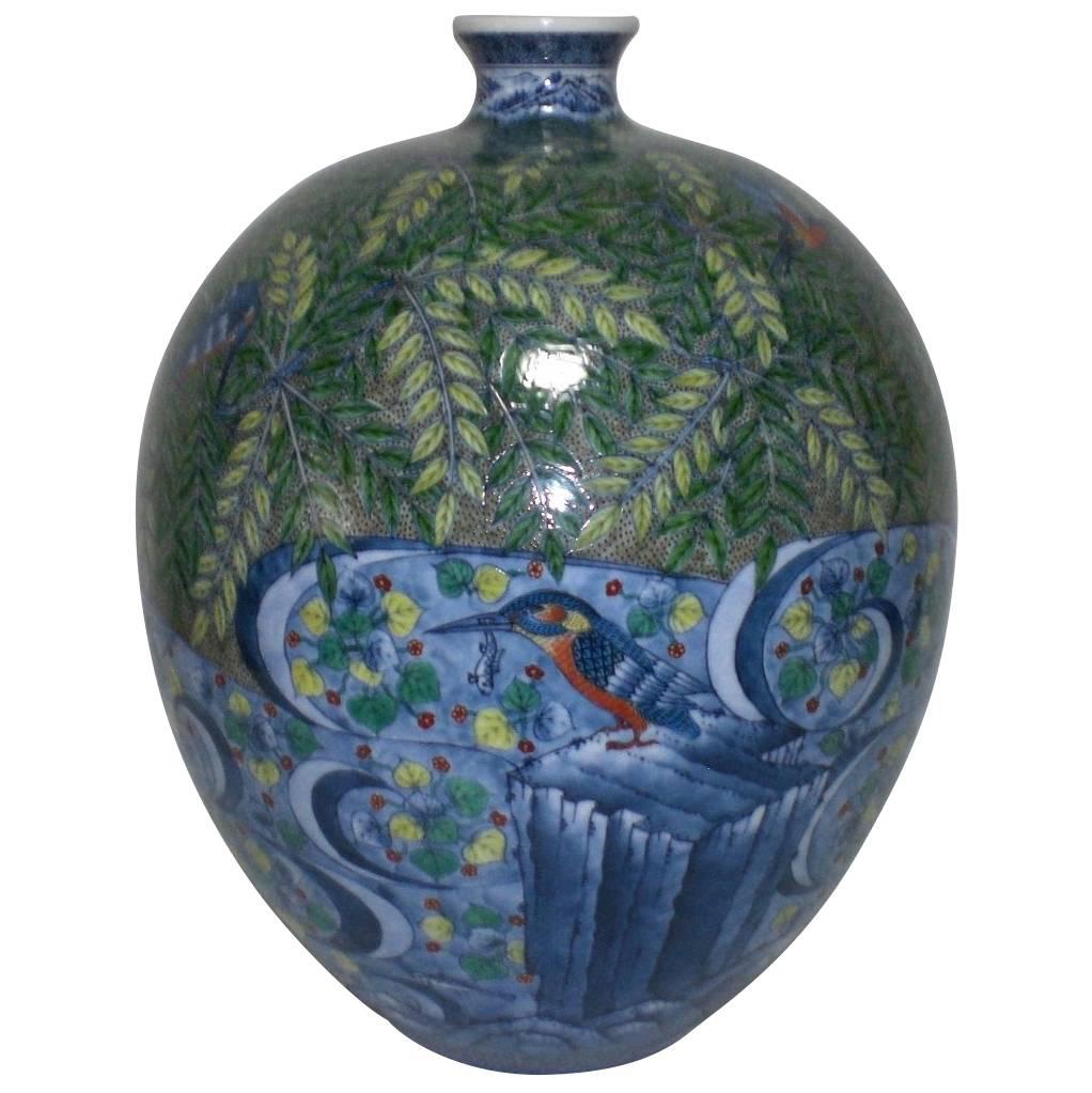 Large Japanese Hand-Painted Imari Porcelain Vase by Master Artist, circa 2005