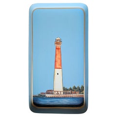 Hand-Painted Decorative Iron Tray - Beach Lighthouse