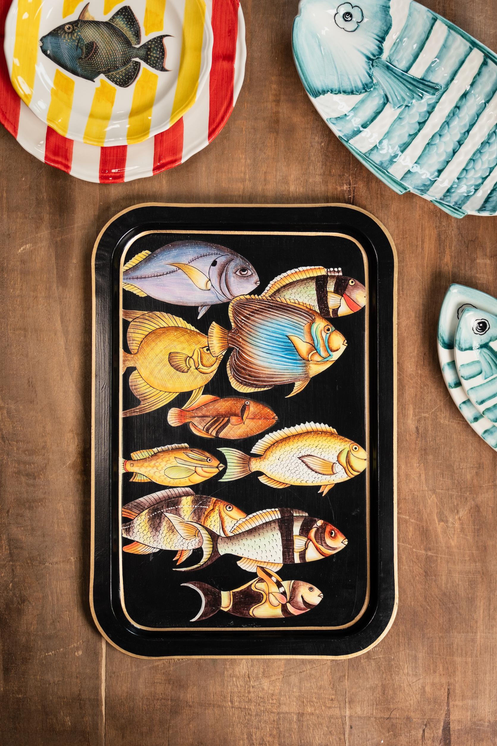 Hand-Painted Decorative Iron Tray - Fish In New Condition For Sale In ROCCAVIVARA CB, IT