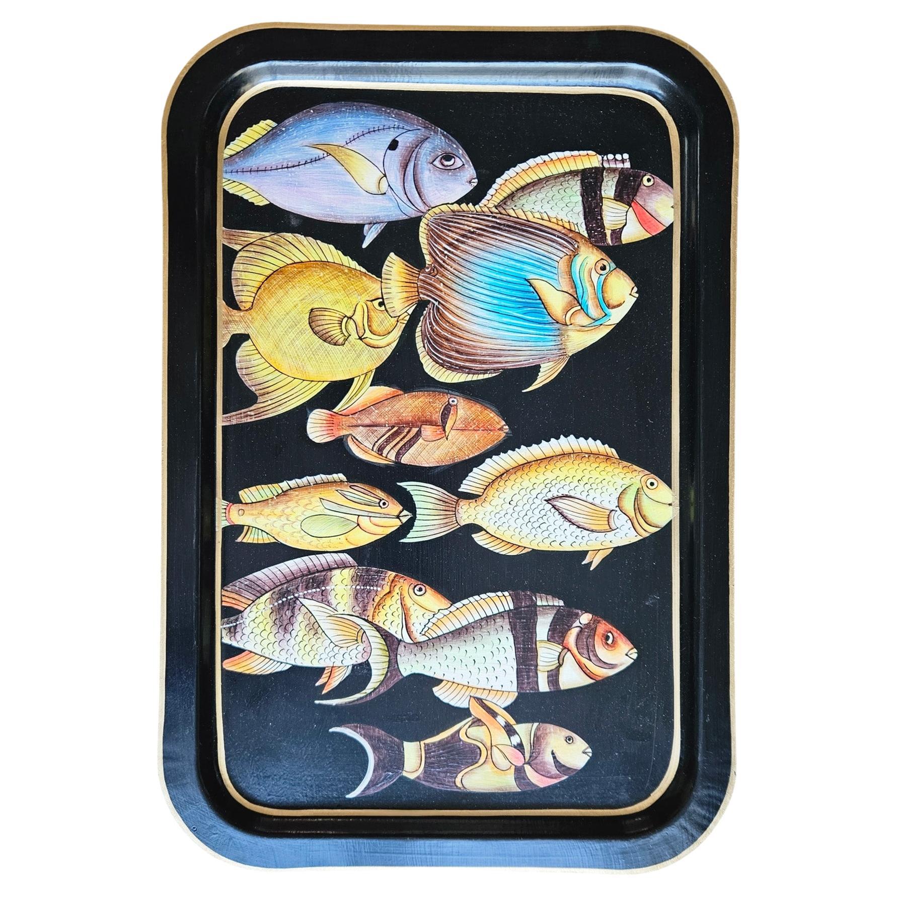 Hand-Painted Decorative Iron Tray - Fish