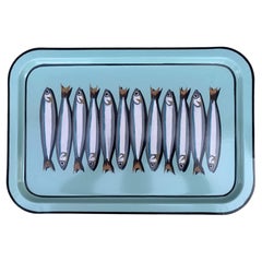 Hand-Painted Decorative Iron Tray - Sardines