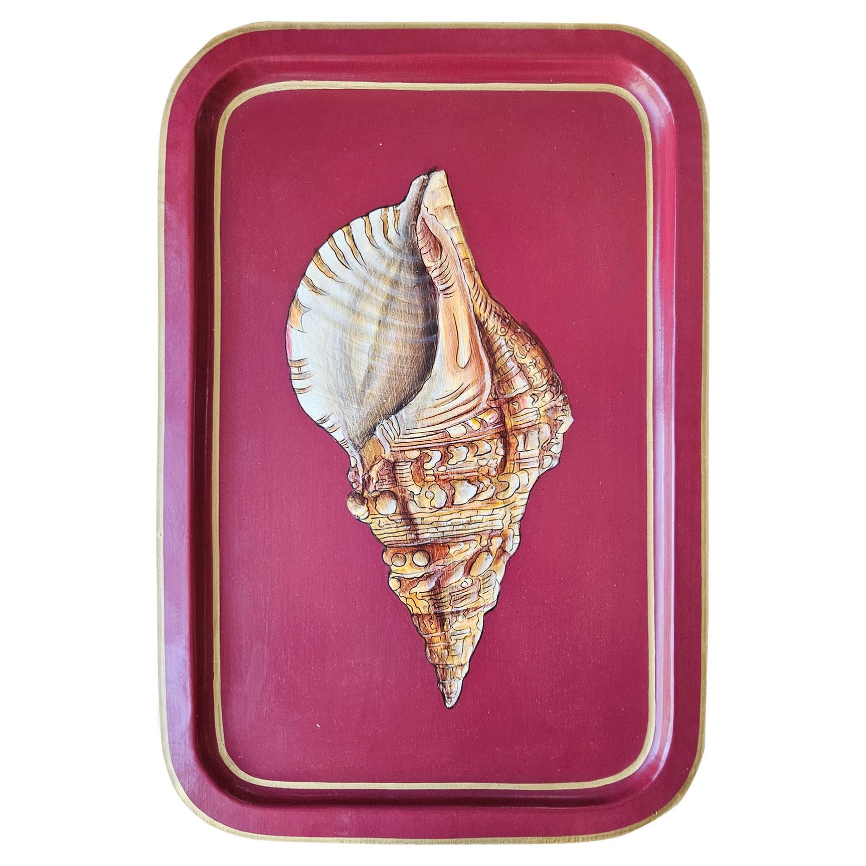 Hand-Painted Decorative Iron Tray - Seashell