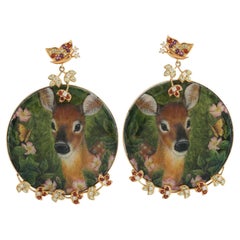 Hand-Painted Deer Portrait Bakelite Earrings with Gemstone
Diamonds Hand-Painted Deer Portrait Bakelite Earrings with Gemstone
Diamonds