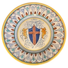 Hand-Painted Deruta Wall Plate with Heraldic Coat of Arms