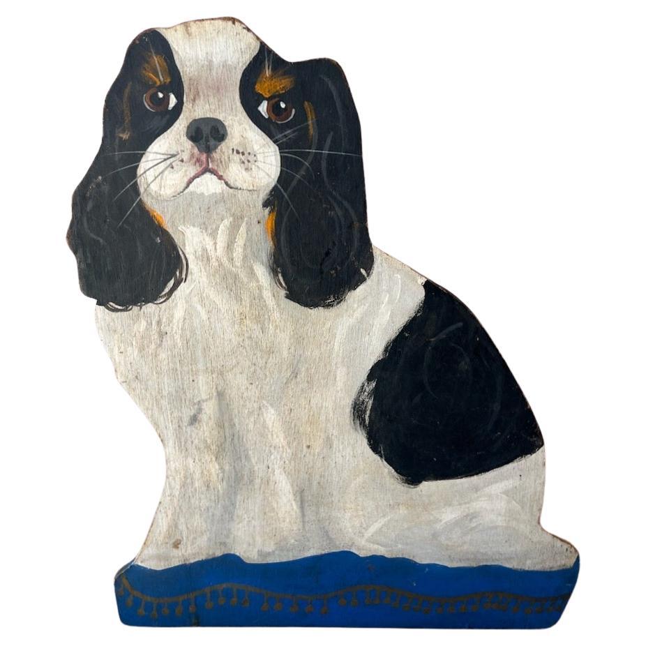 Hand Painted Dog on Board Signed & Dated For Sale