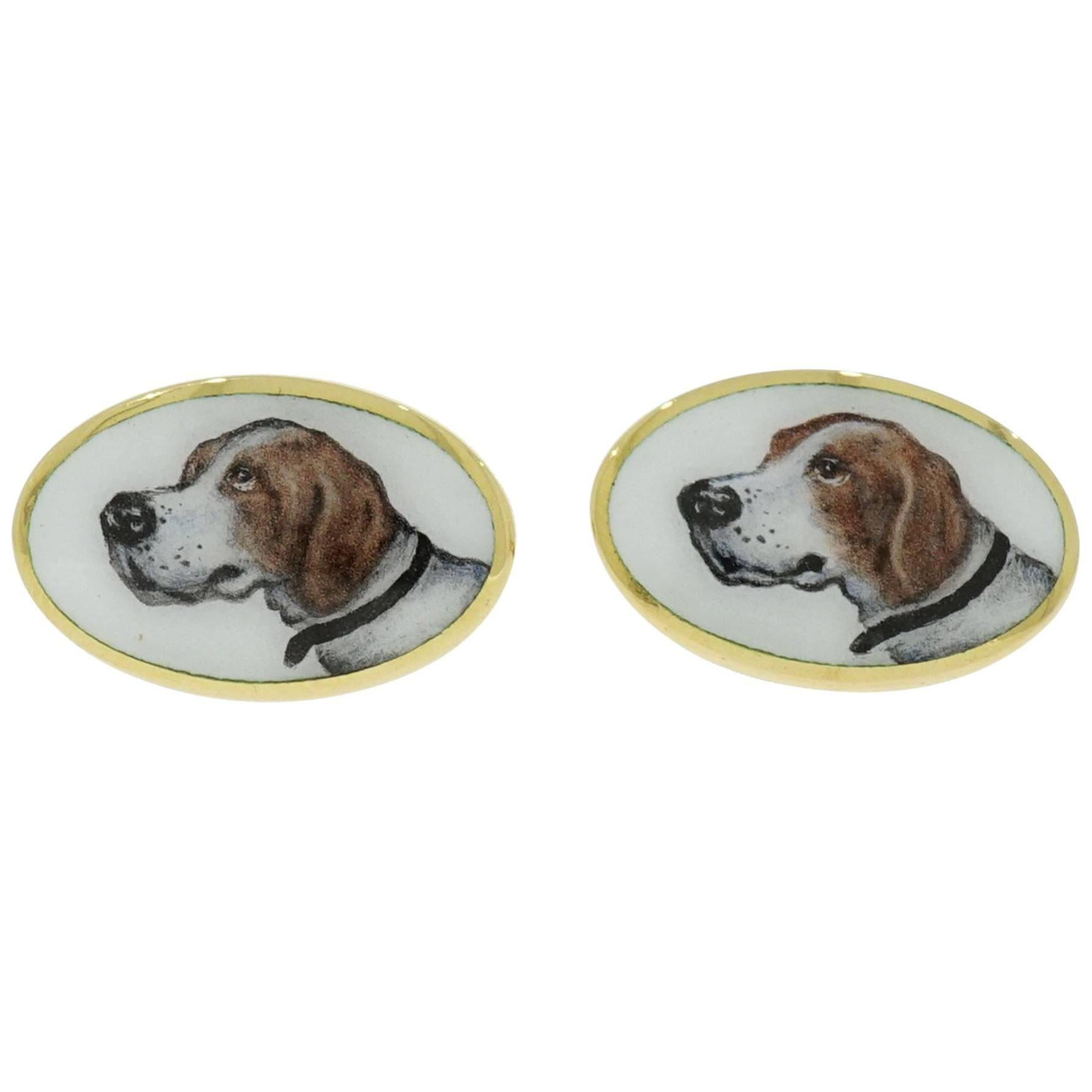 Hand-Painted Dog Portrait Oval Cufflinks For Sale