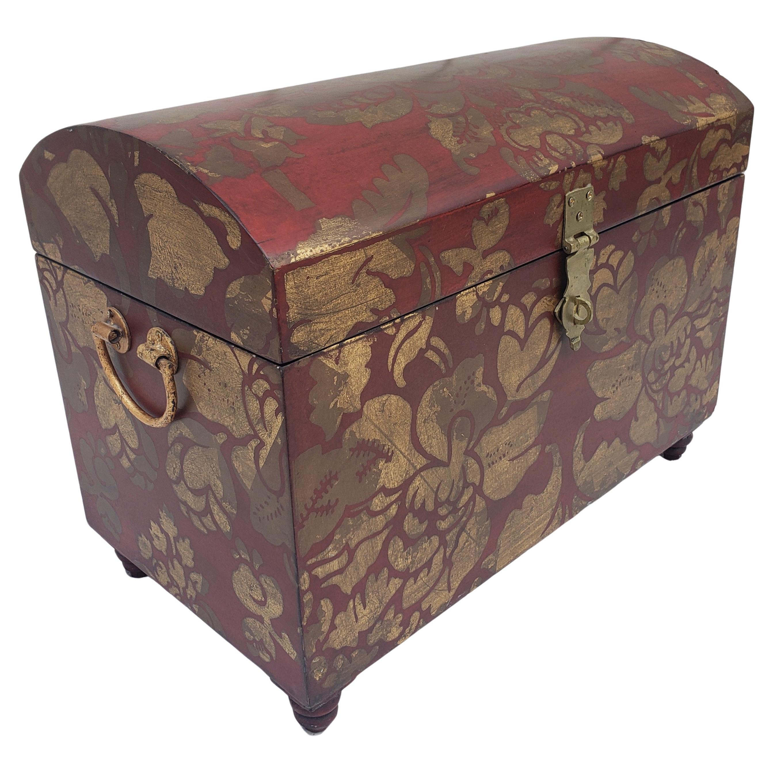 Modern Hand-Painted Dome Top Wood and Brass Decorative Chest For Sale