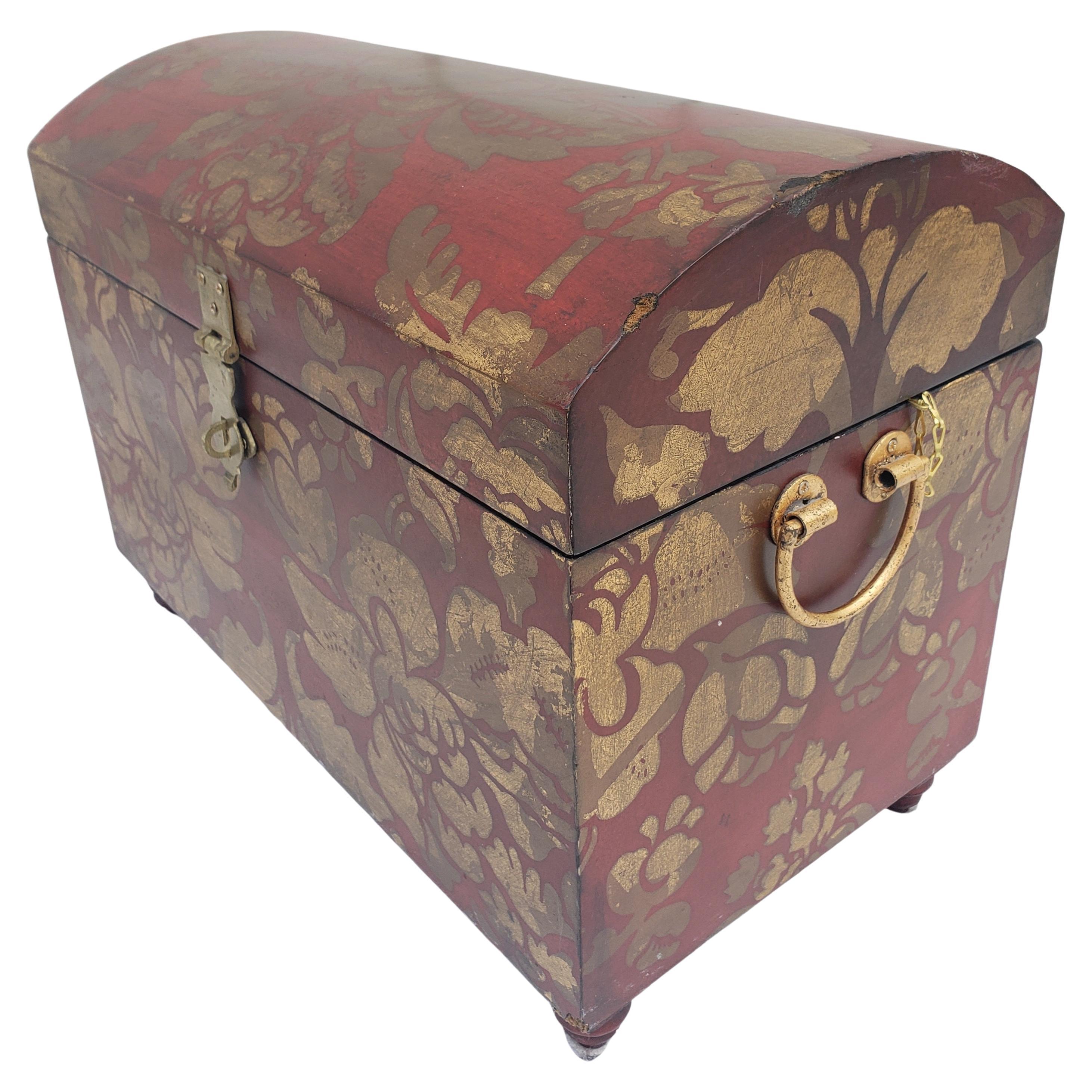 Argentine Hand-Painted Dome Top Wood and Brass Decorative Chest For Sale